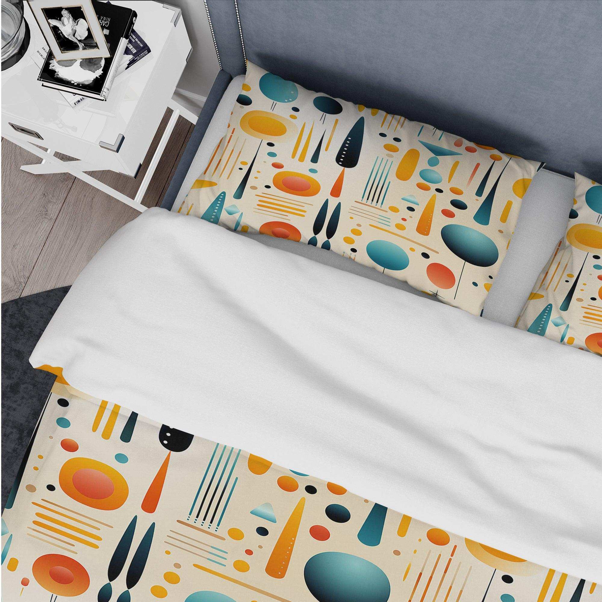 Multiclor Mid Century Geometric Pattern On Beige - Duvet Cover Set