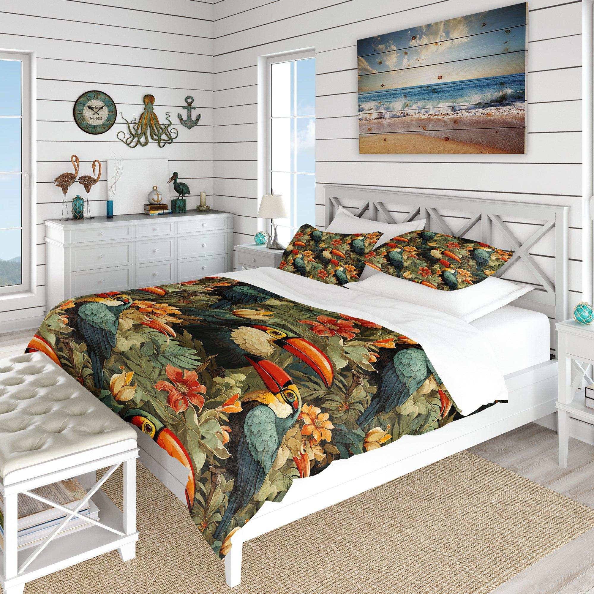 Toucan Tapestry Tropical Pattern - Duvet Cover Set