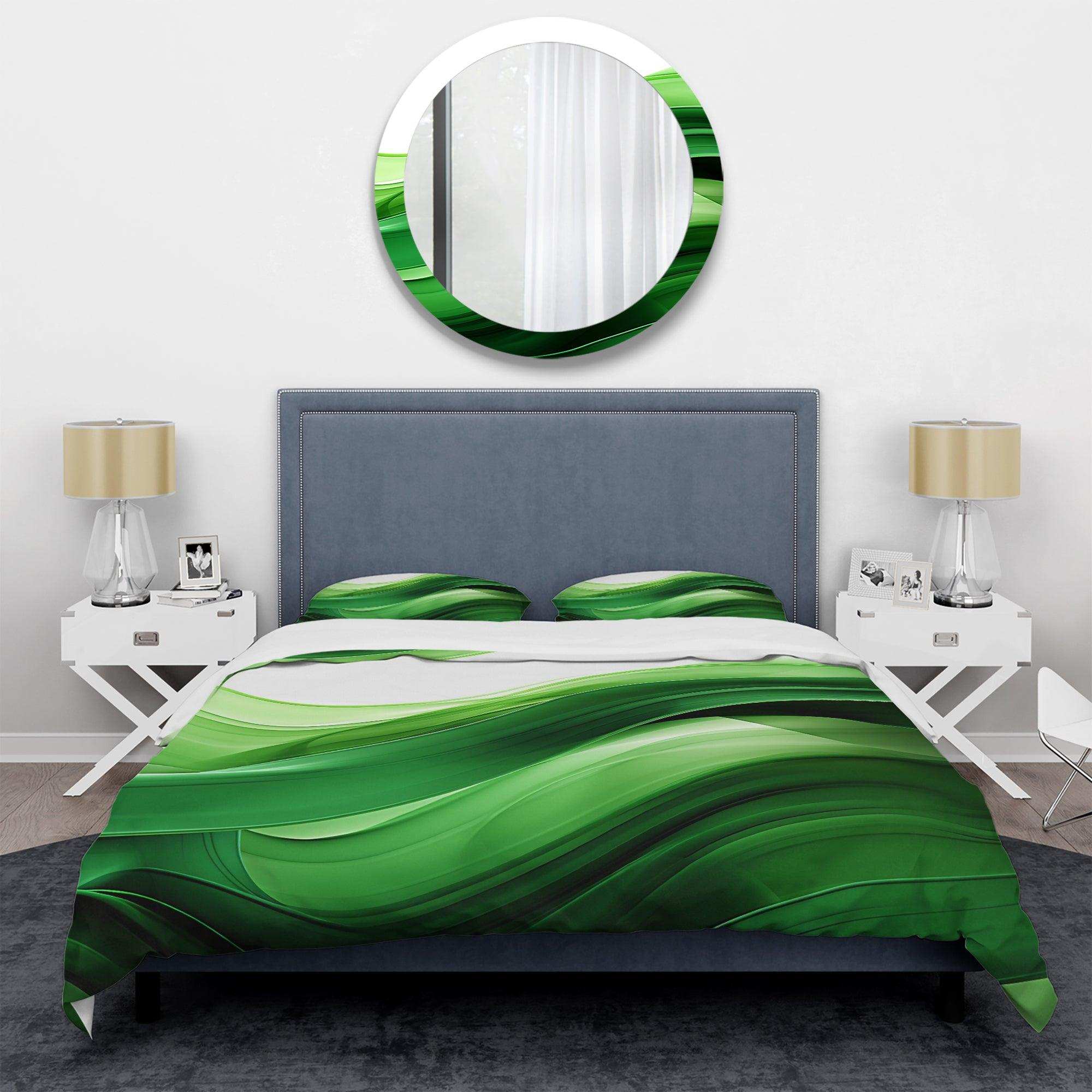 Green and white Fractal Waves I - Duvet Cover Set