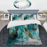 Teal Gold Abstract Fractal Mystic Mirage III - Duvet Cover Set