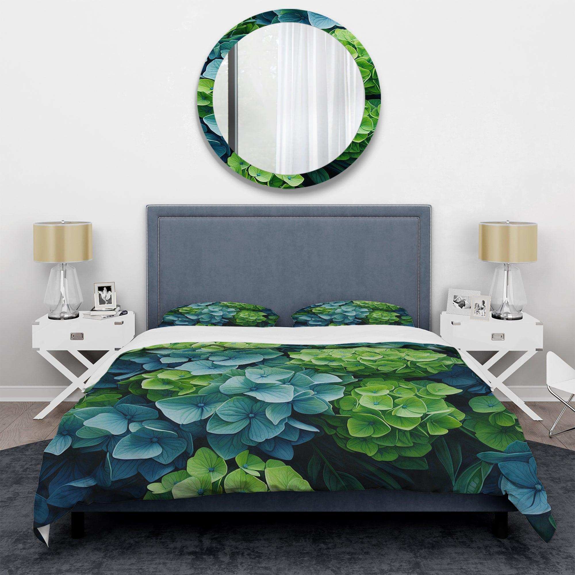 Green Blue Hydrangea Emerald Blooms - Duvet Cover Set
