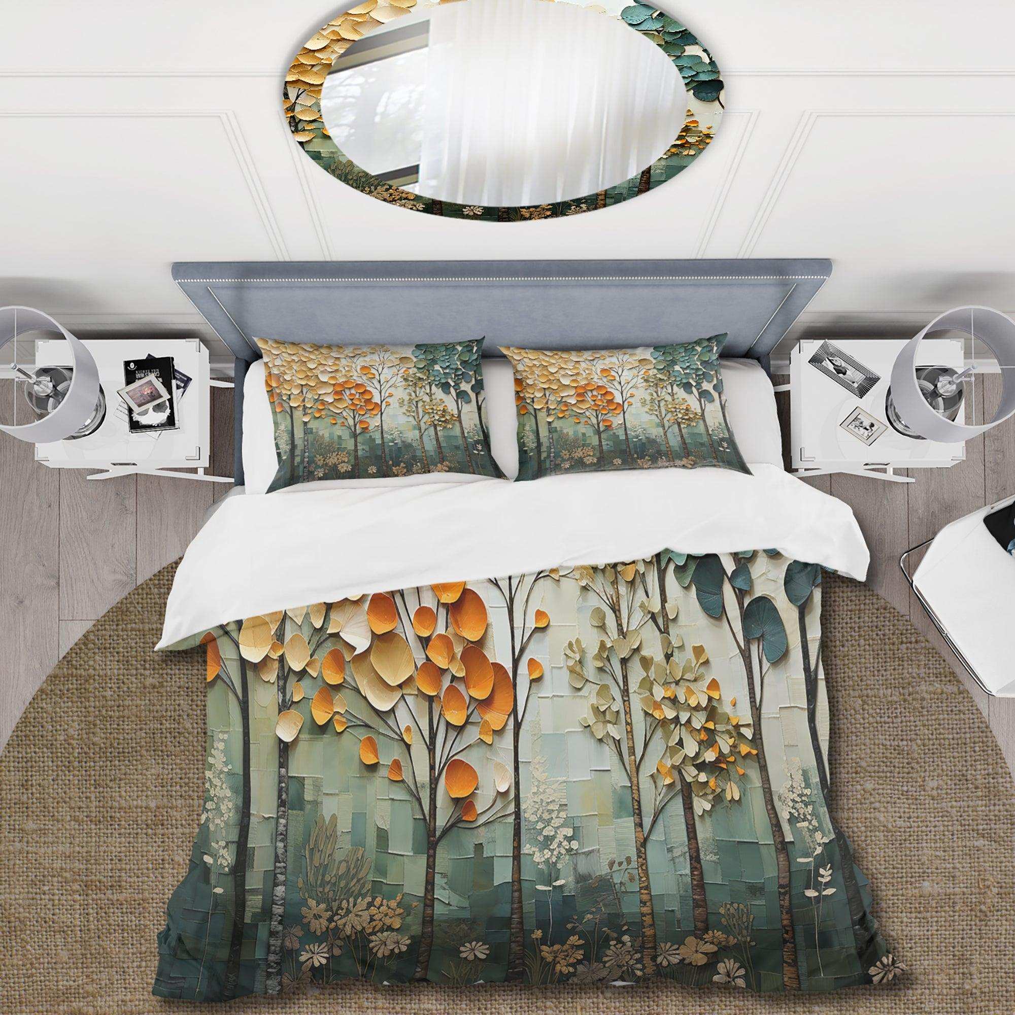Orange Green Trees Canopy Patchwork I - Duvet Cover Set