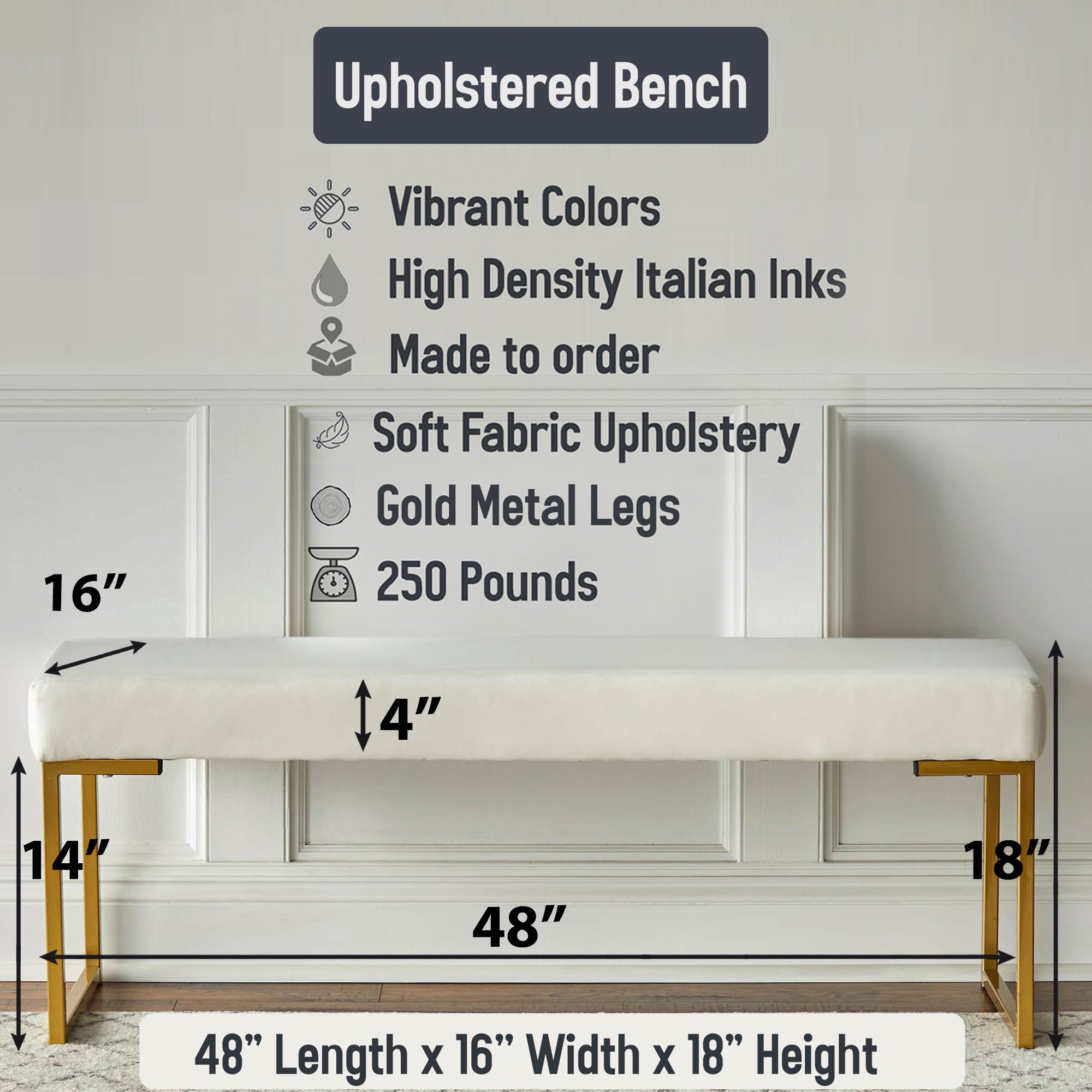 Coral Gingham Charm Floral Pattern" Upholstered Floral Bench - Traditional Bench