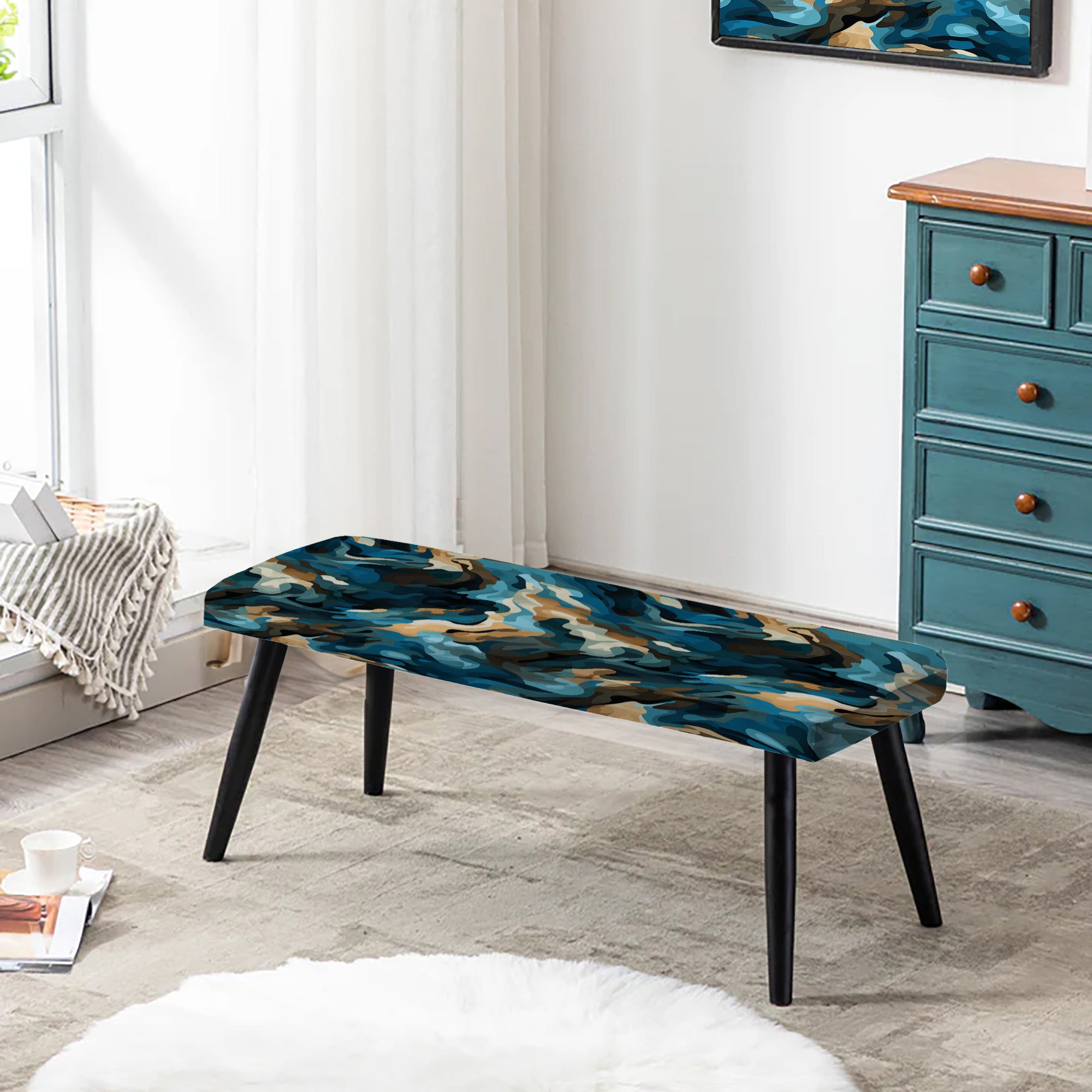 Futuristic Stealth Black And Blue" Upholstered Abstract Bench - Modern Bench