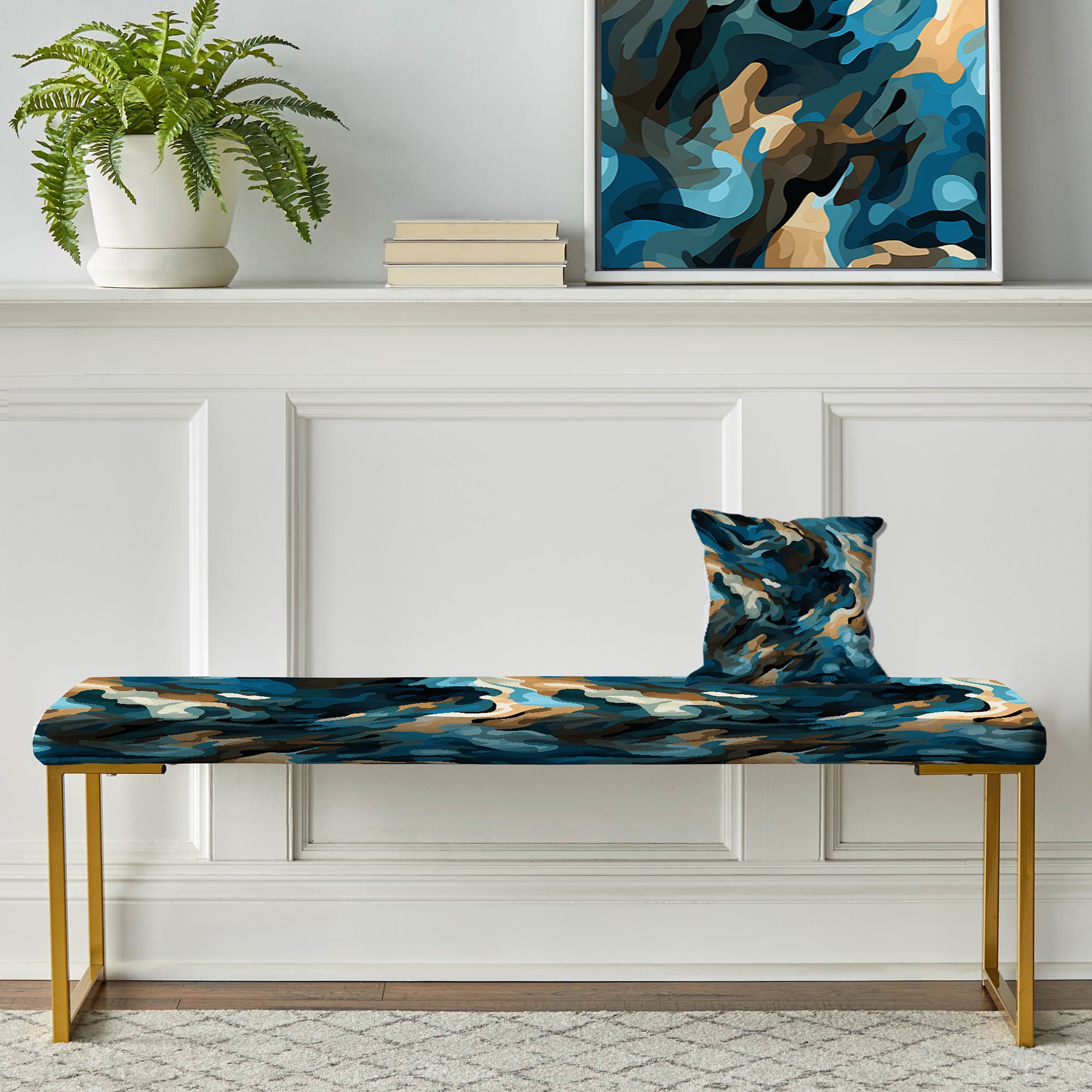 Futuristic Stealth Black And Blue" Upholstered Abstract Bench - Modern Bench