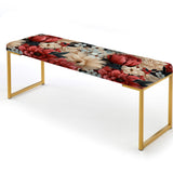 Coral Gingham Charm Floral Pattern" Upholstered Floral Bench - Traditional Bench