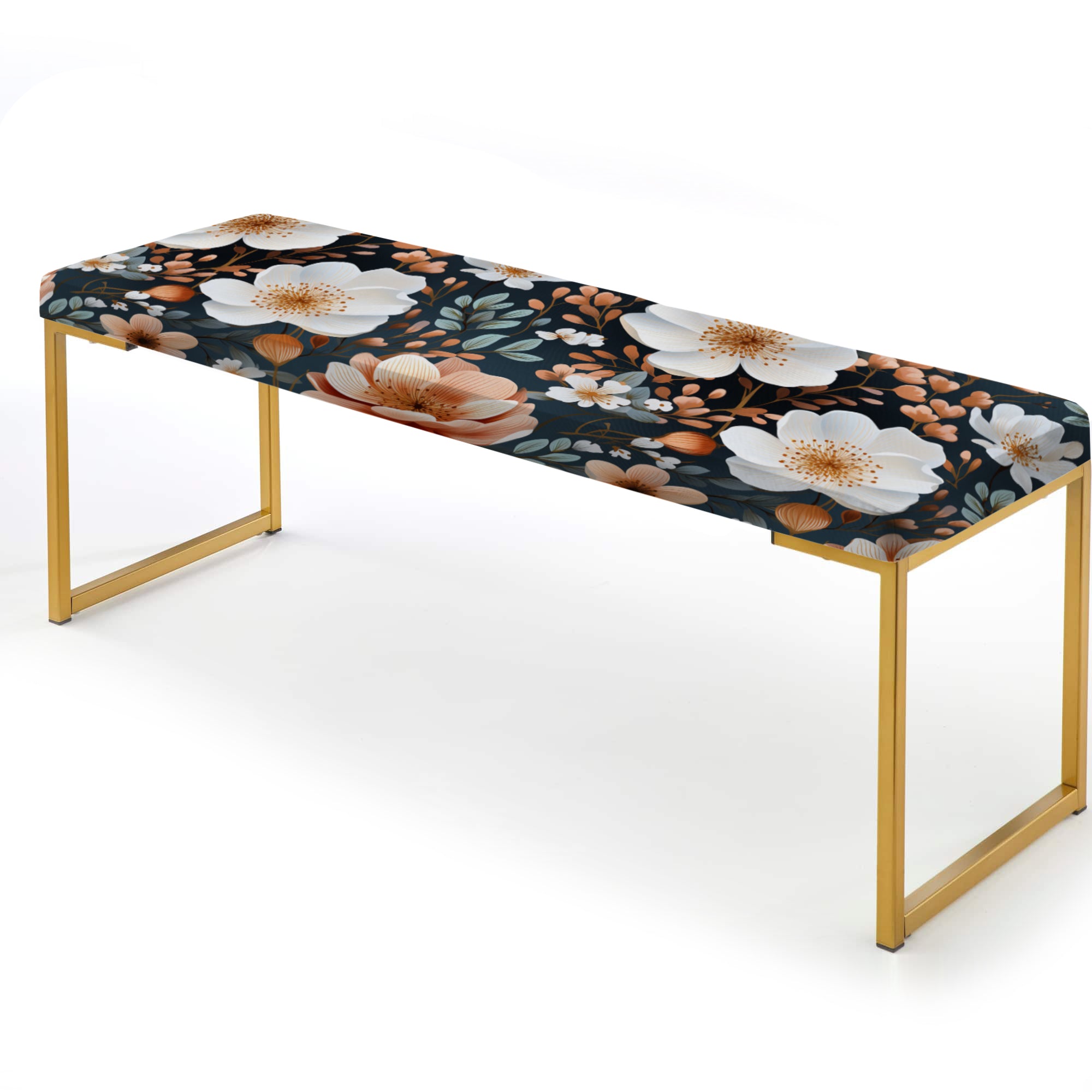 Watercolor Flower Printed Pattern" Upholstered Floral Bench - Traditional Bench