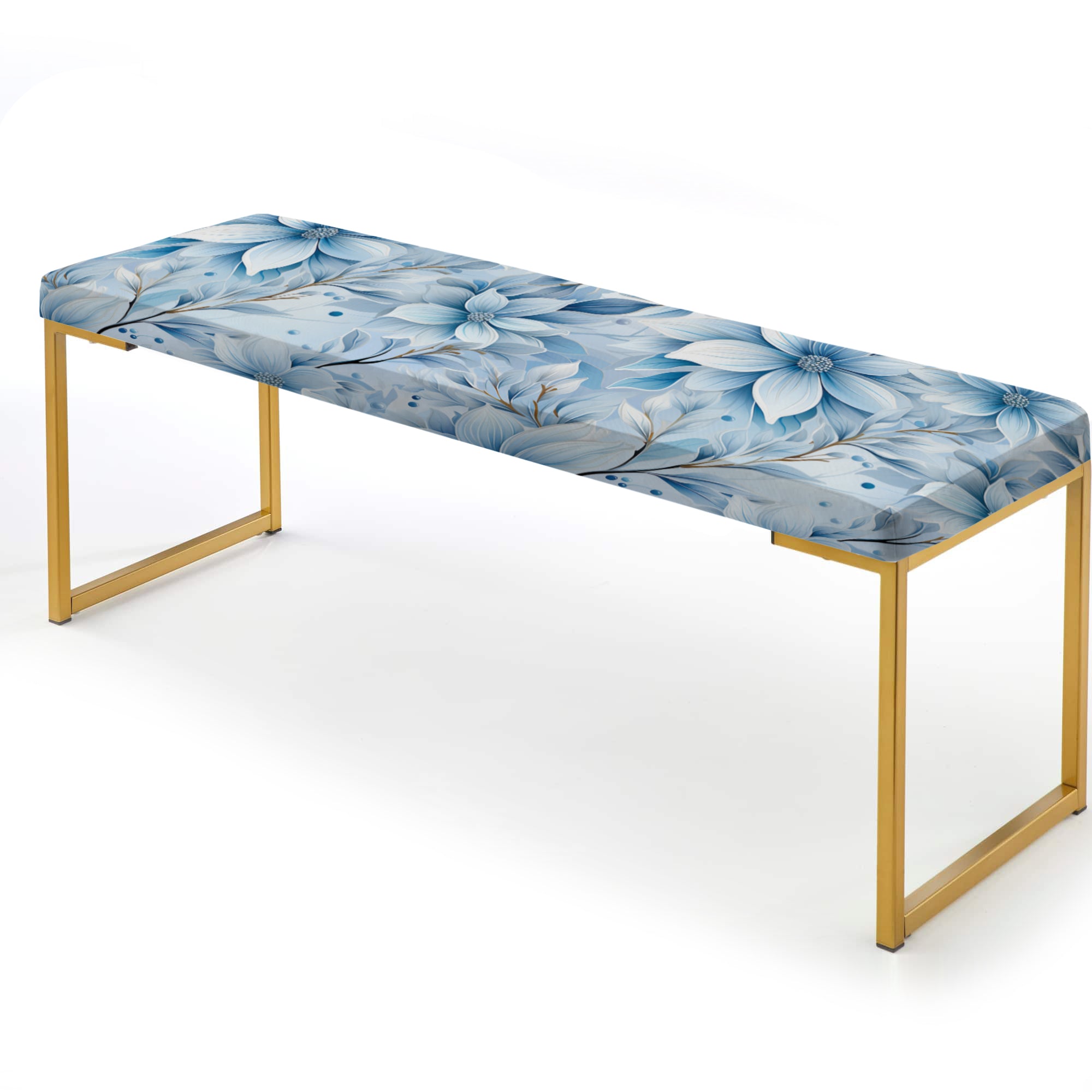 Arctic Breeze Blue Daisy" Upholstered Floral Bench - Traditional Bench
