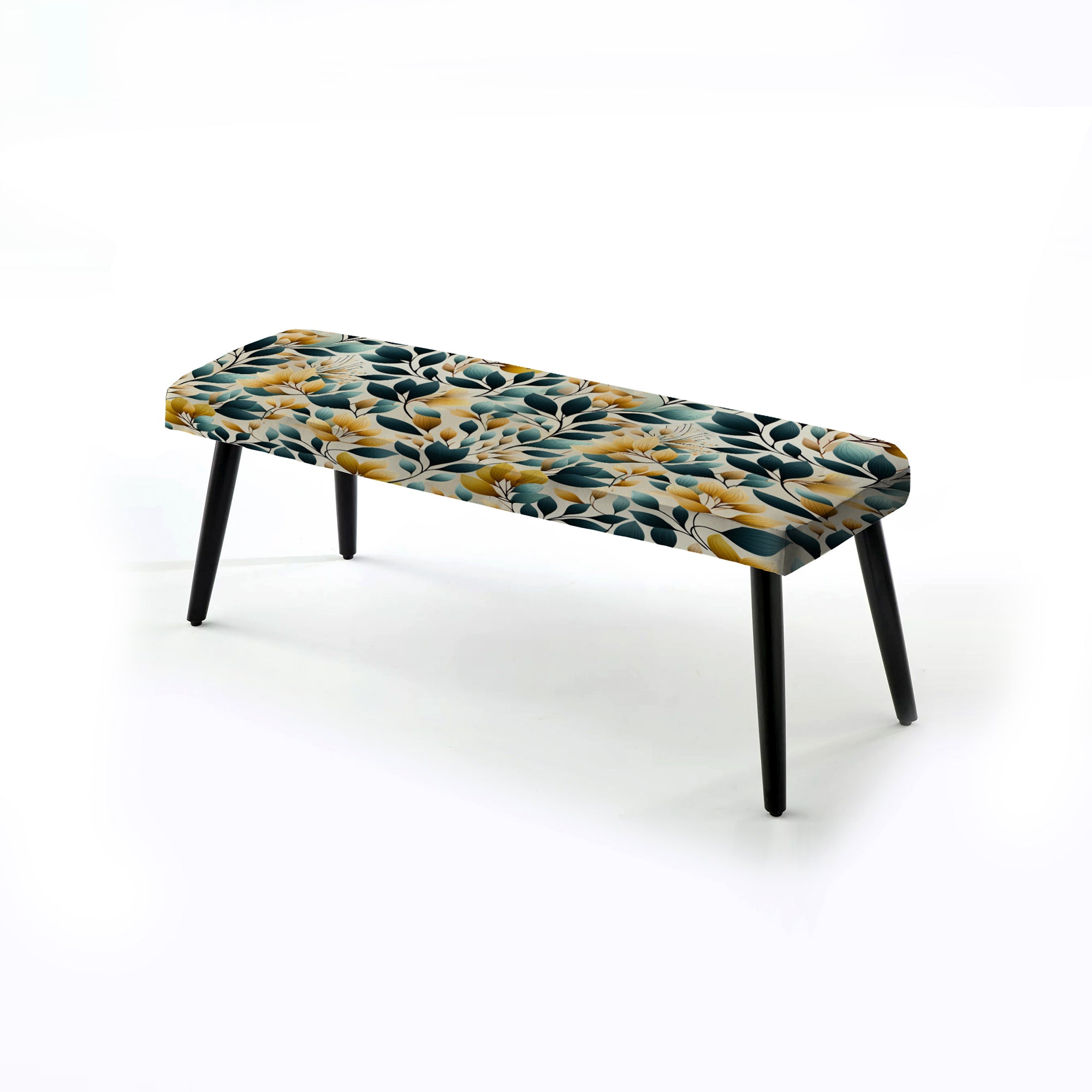 Yellow And Teal Natural Botanical Harmony" Upholstered Floral Bench - Bohemian Bench