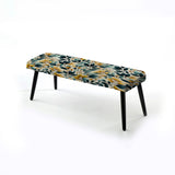 Yellow And Teal Natural Botanical Harmony" Upholstered Floral Bench - Bohemian Bench