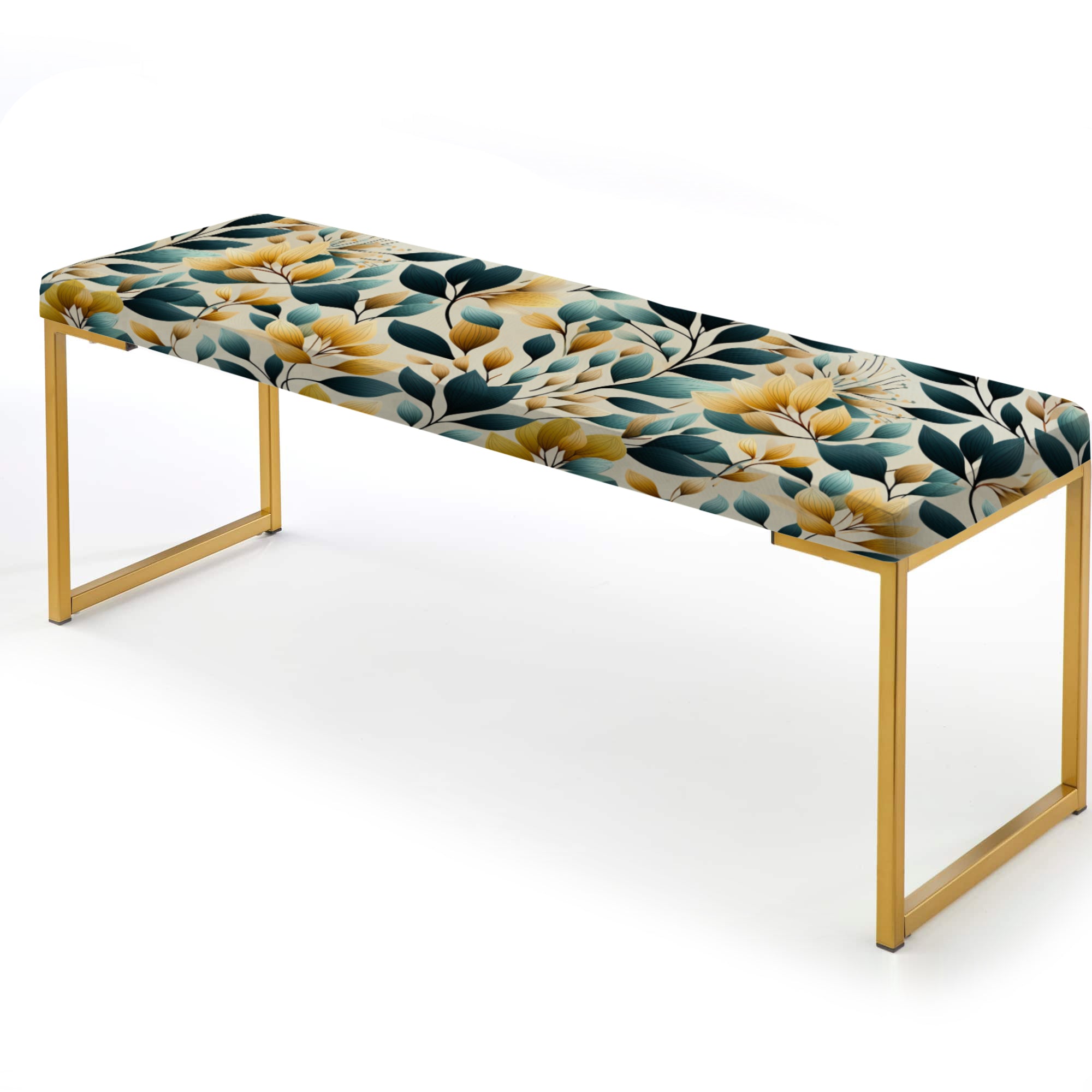 Yellow And Teal Natural Botanical Harmony" Upholstered Floral Bench - Bohemian Bench