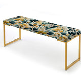 Yellow And Teal Natural Botanical Harmony" Upholstered Floral Bench - Bohemian Bench