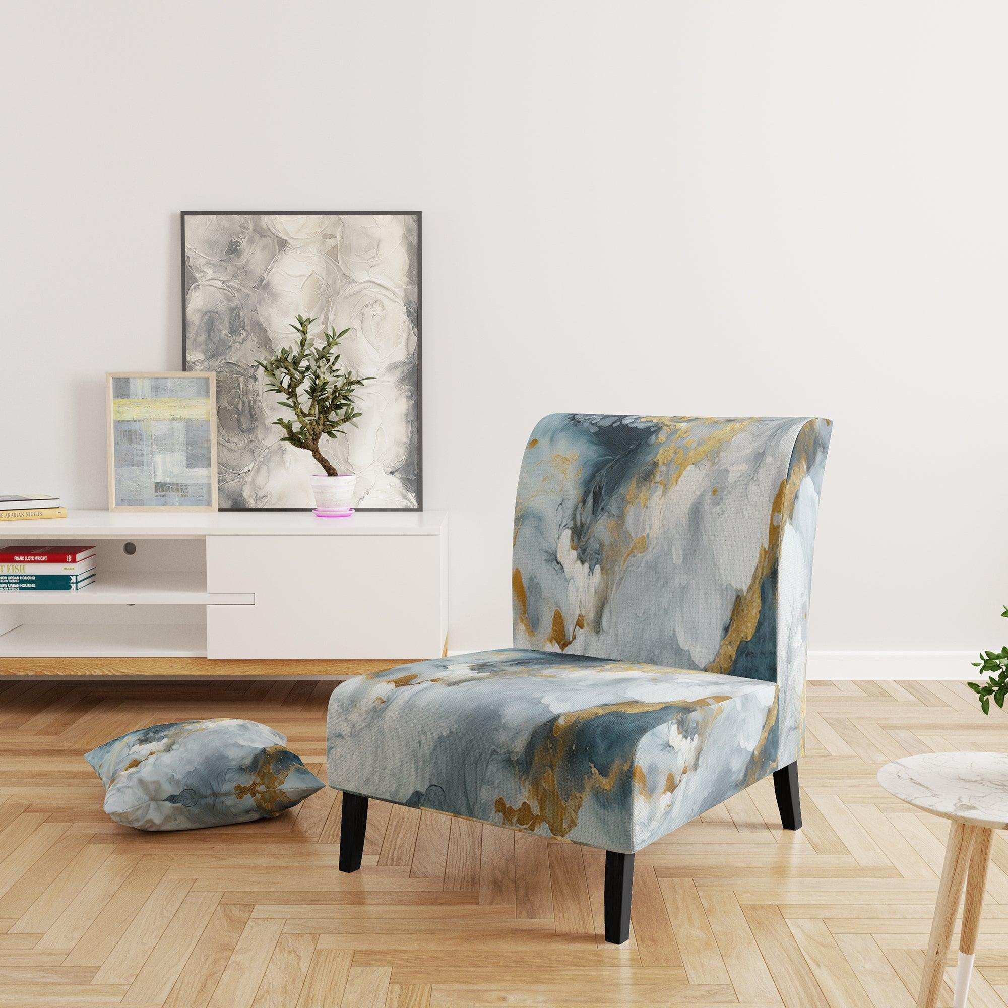 Grey and Gold Tender Liquid Ink Art II- Upholstered Accent Chair