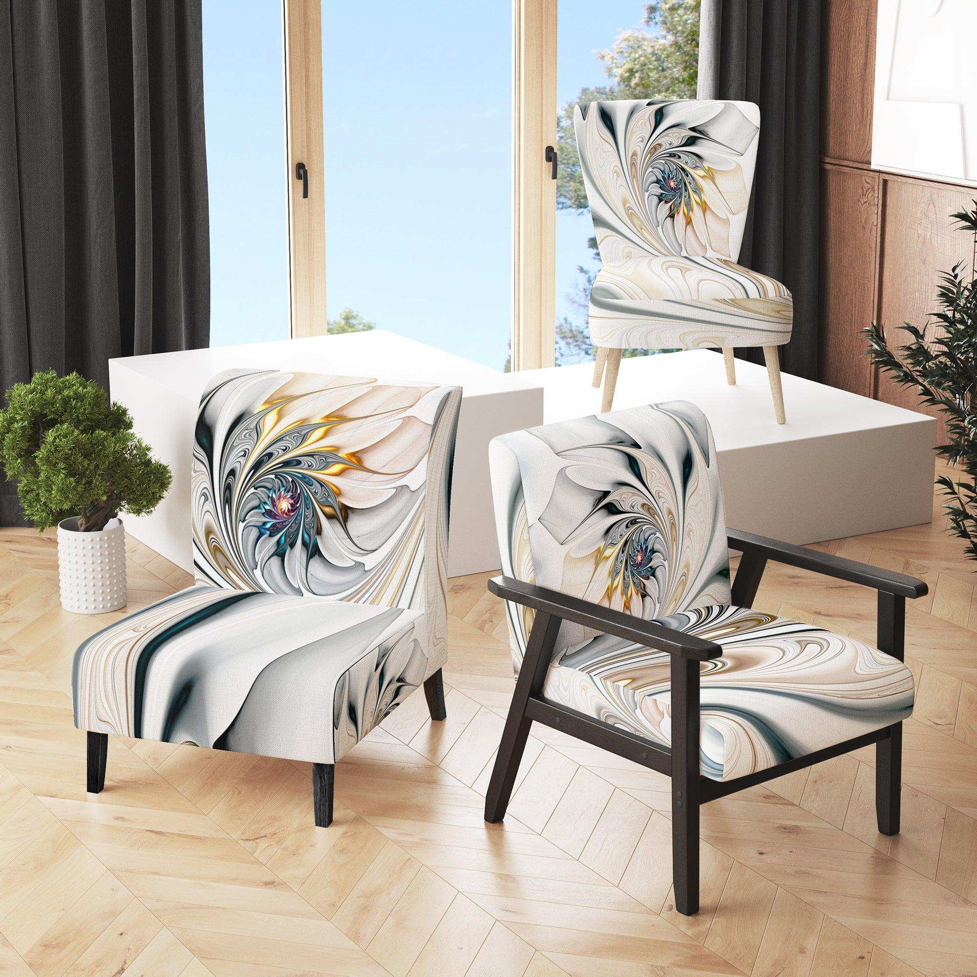 White Stained Glass Floral Floral Accent Chair