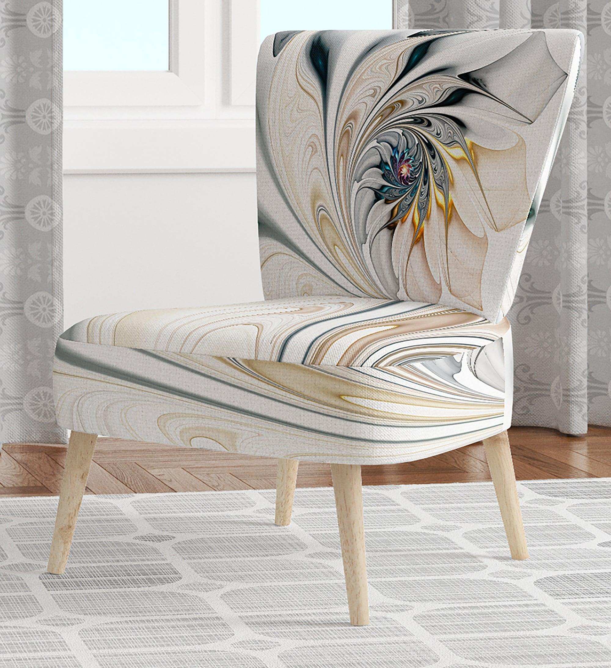White Stained Glass Floral Floral Accent Chair