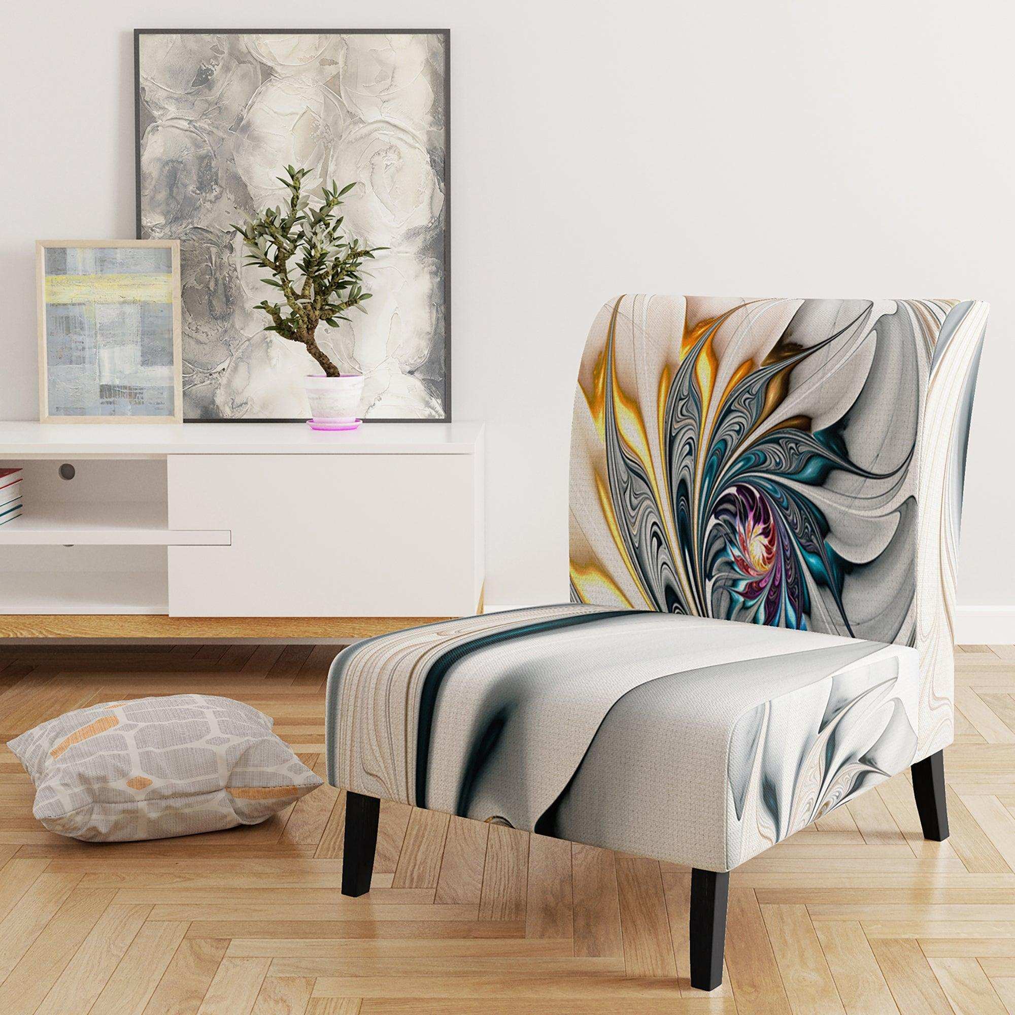 White Stained Glass Floral Floral Accent Chair
