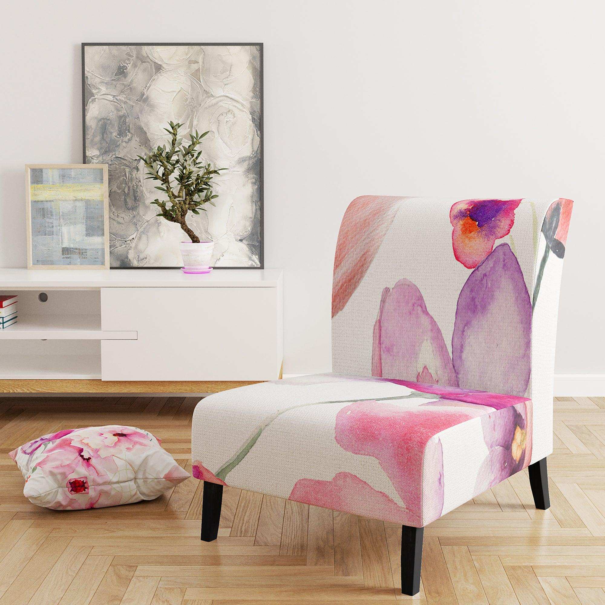 Seamless Pattern of Pink Flowers Floral Accent Chair