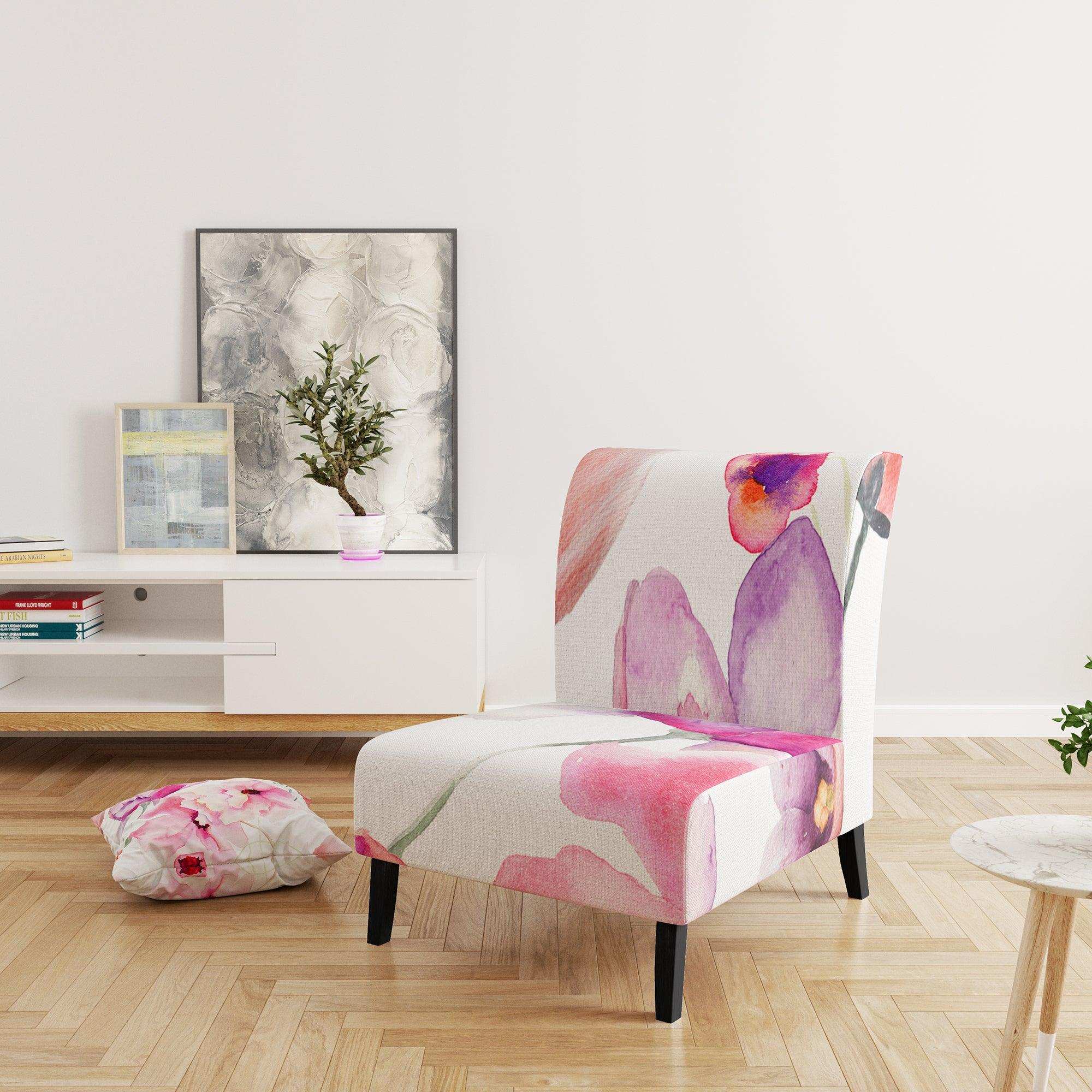 Seamless Pattern of Pink Flowers Floral Accent Chair