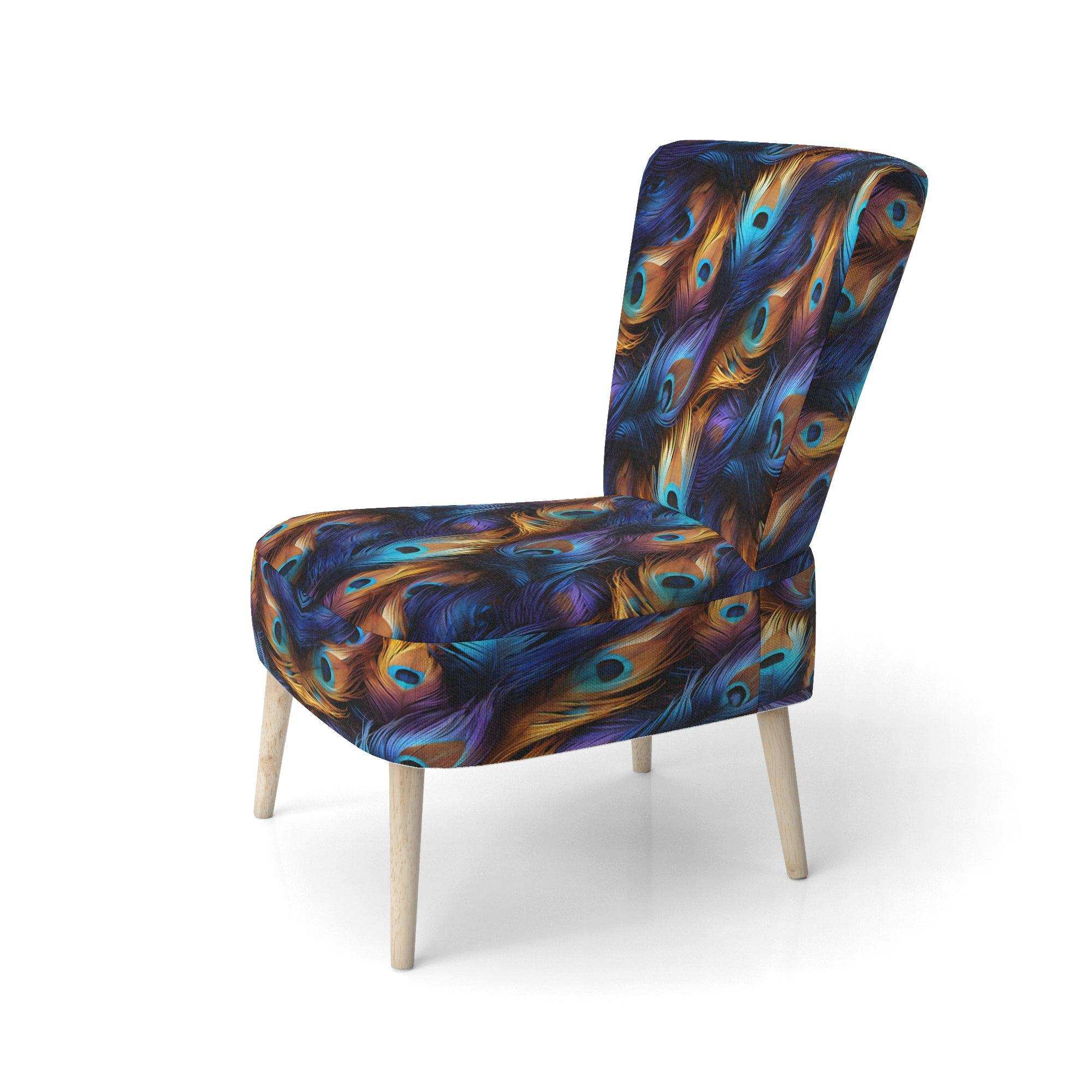 Blue And Pruple Vibrant Peacock Feather- Upholstered Accent Chair
