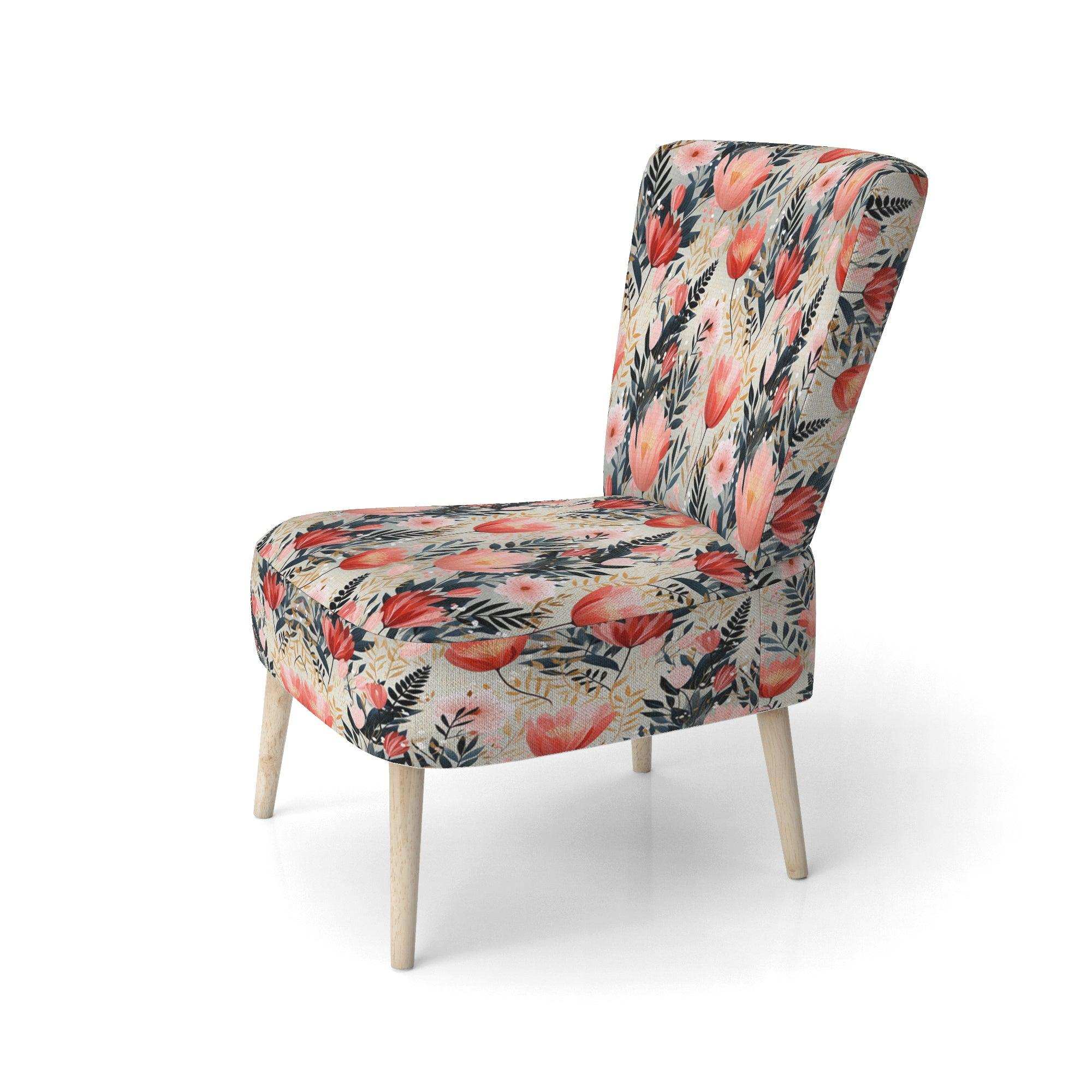 Love In The Wild Coral And Beige Lfower- Upholstered Accent Chair