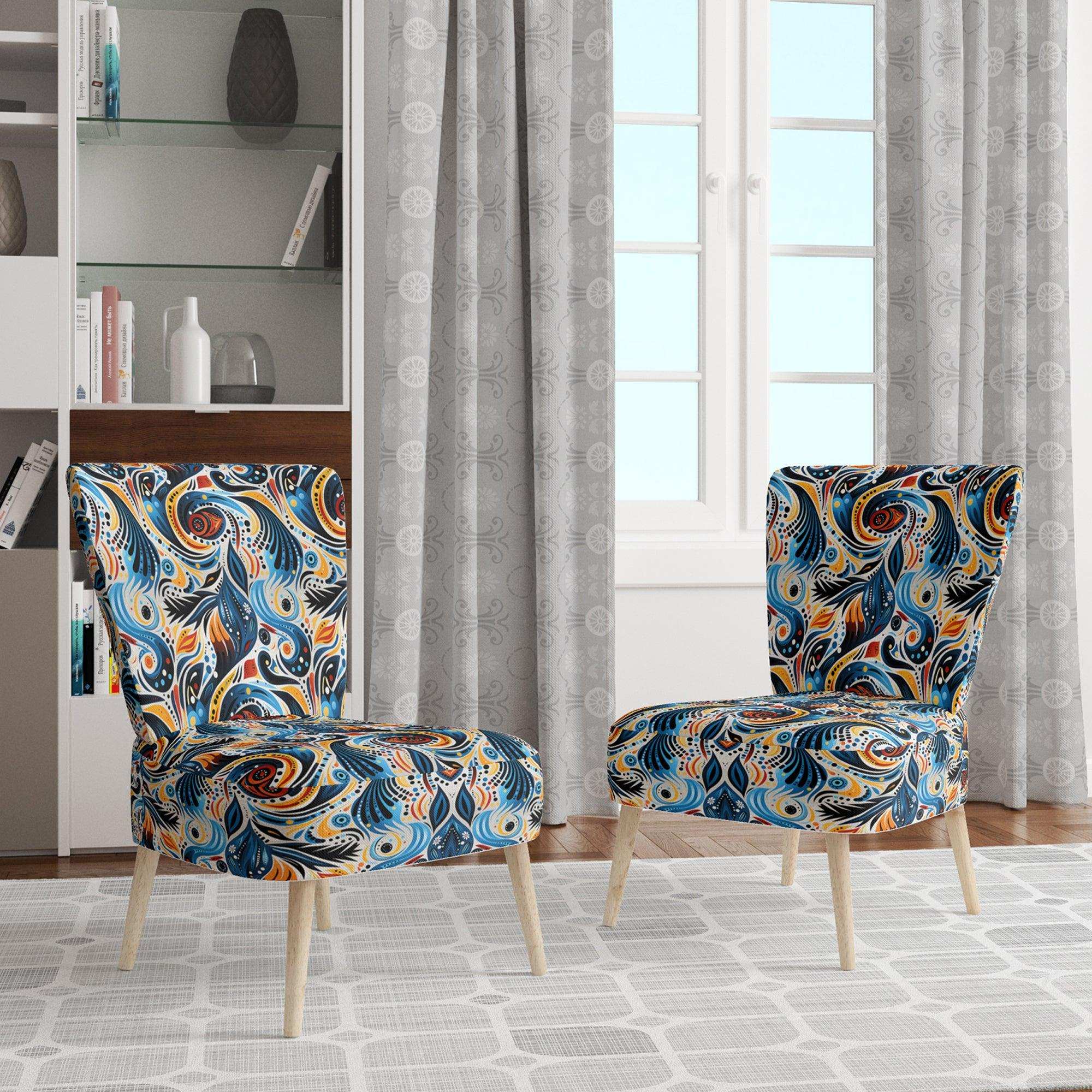 Blue And Orange Tribal Dreams- Upholstered Accent Chair