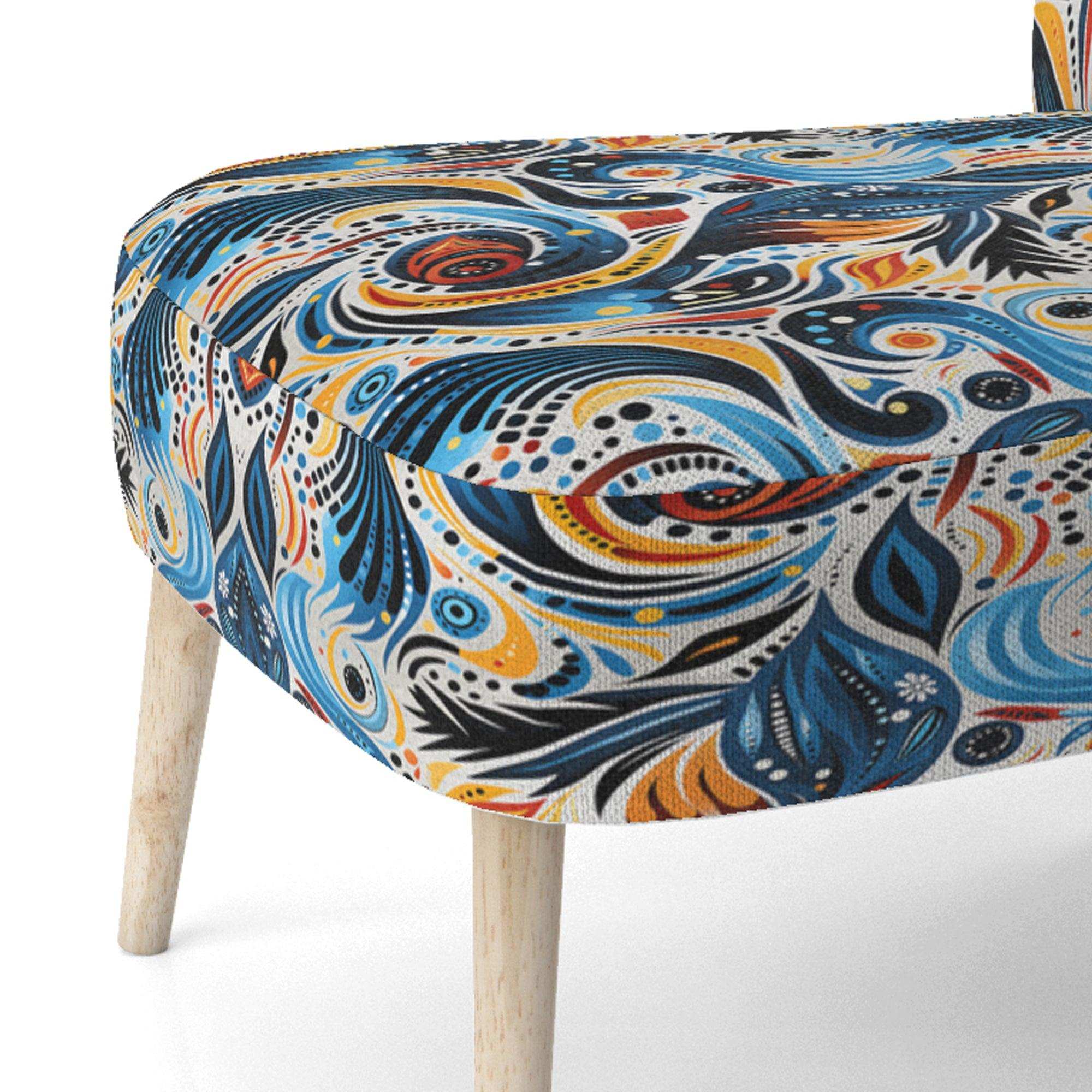 Blue And Orange Tribal Dreams- Upholstered Accent Chair