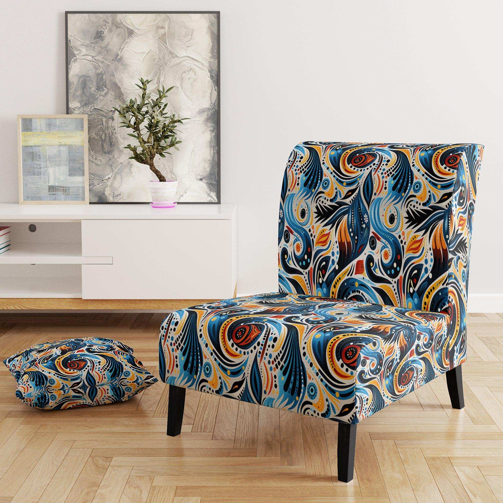 Blue And Orange Tribal Dreams- Upholstered Accent Chair