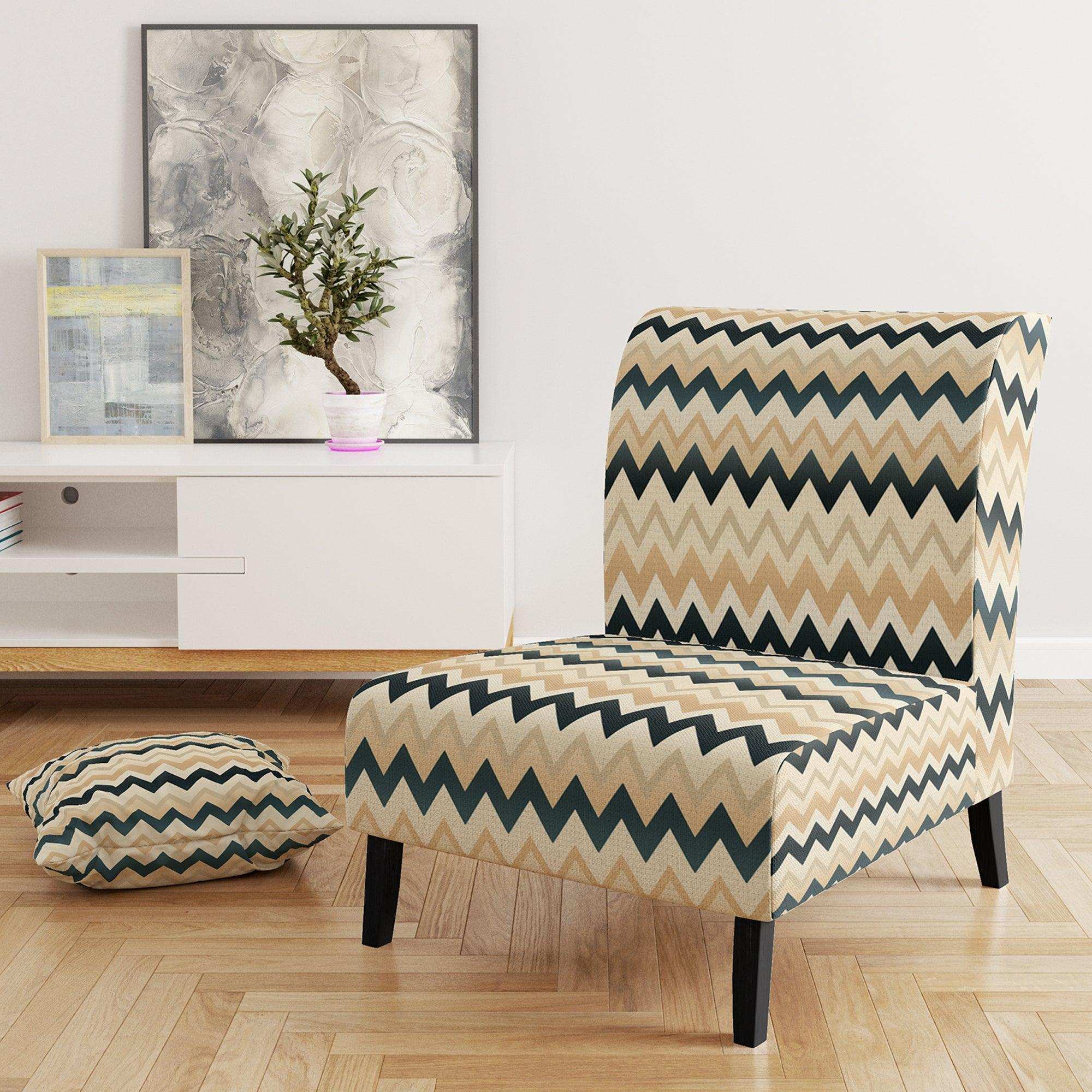 Ivory Boho Accents Chevron- Upholstered Accent Chair