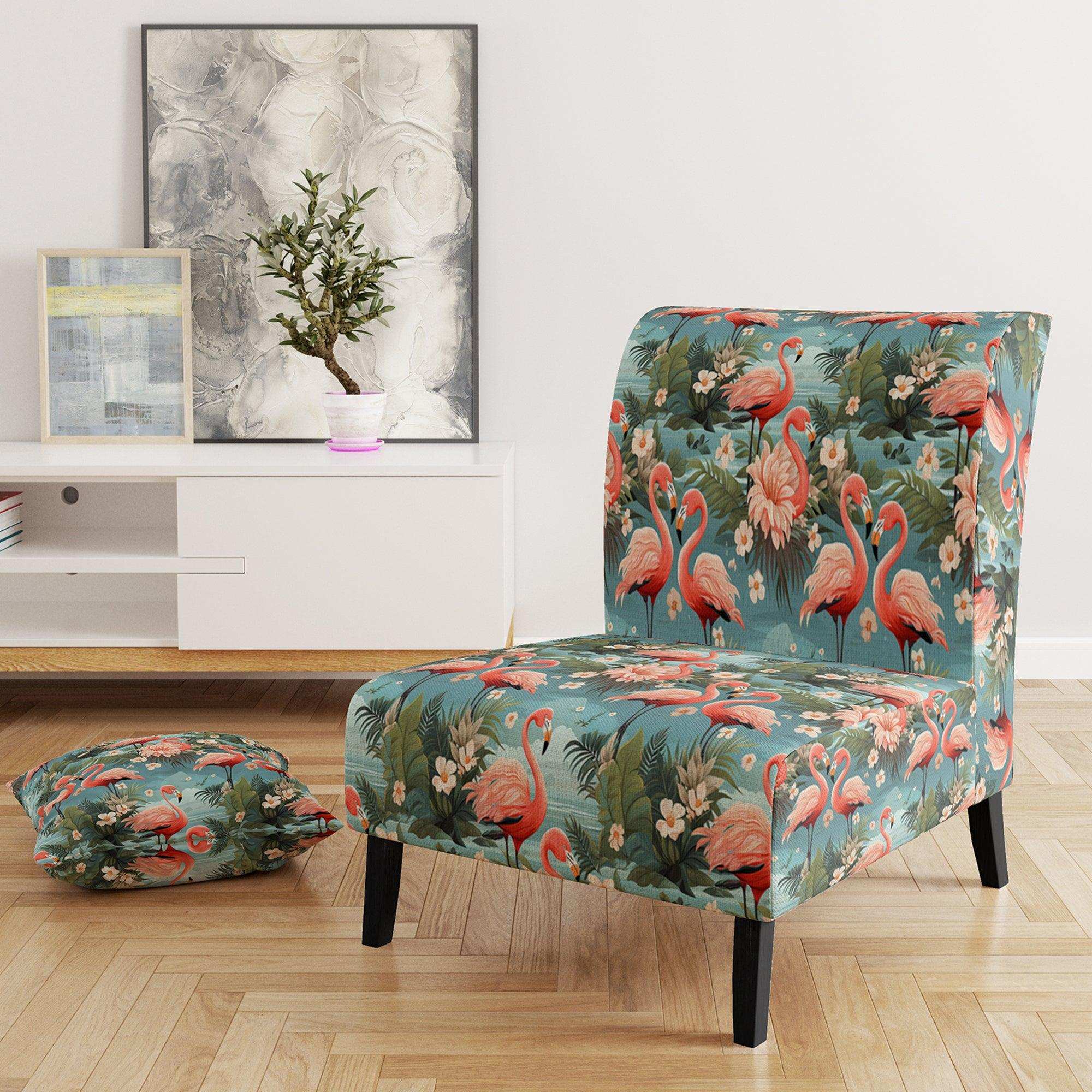 Flamingo Botanical Bliss Tropical Animal Pattern- Upholstered Accent Chair
