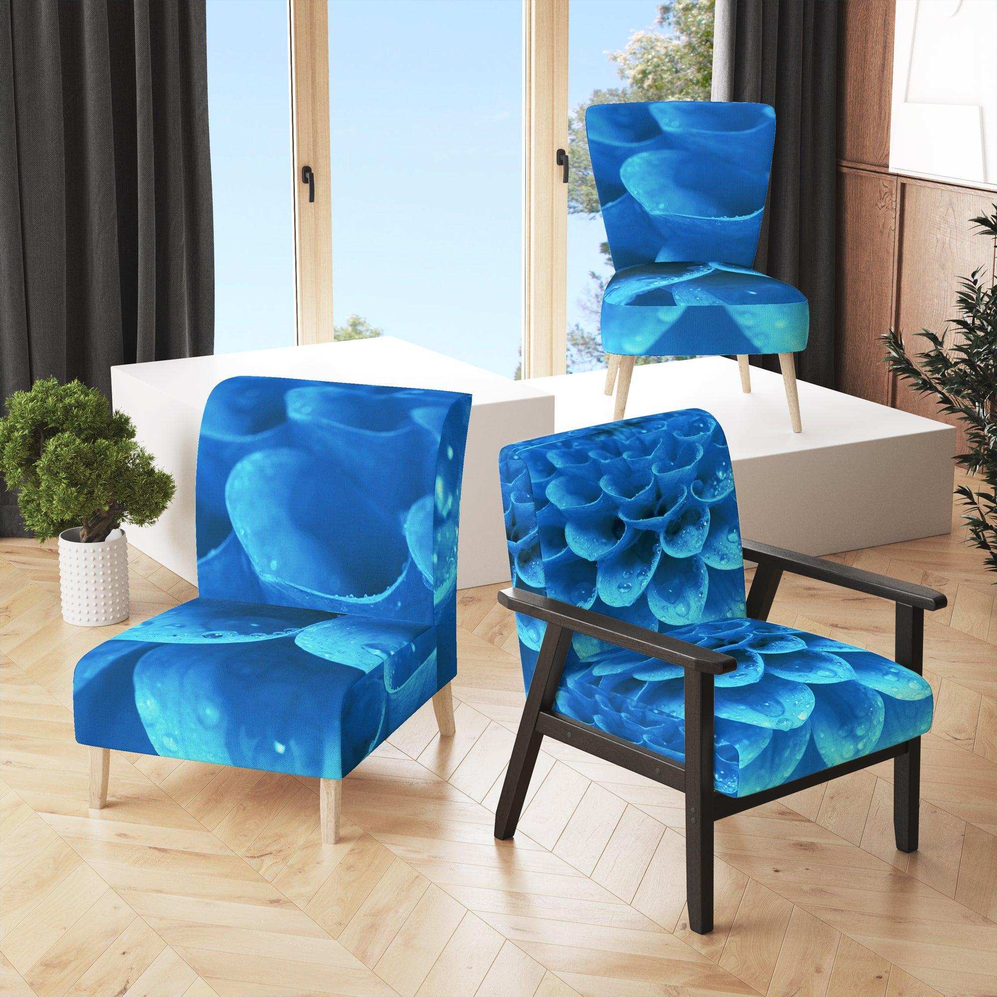 Large Light Blue Flower and Petals Floral Accent Chair