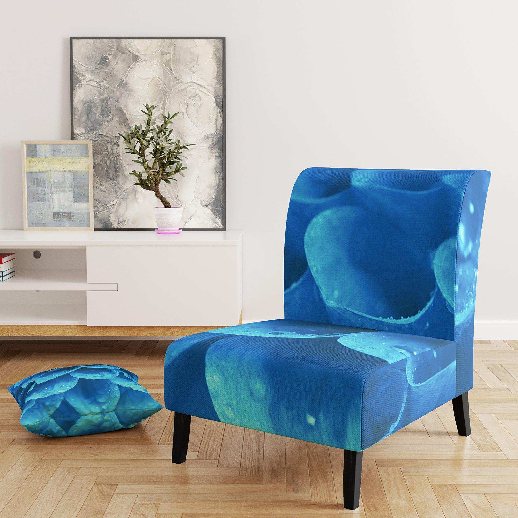 Large Light Blue Flower and Petals Floral Accent Chair