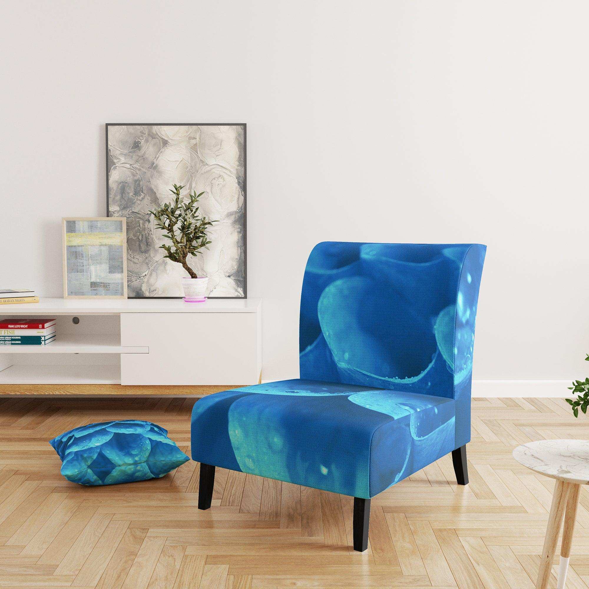 Large Light Blue Flower and Petals Floral Accent Chair
