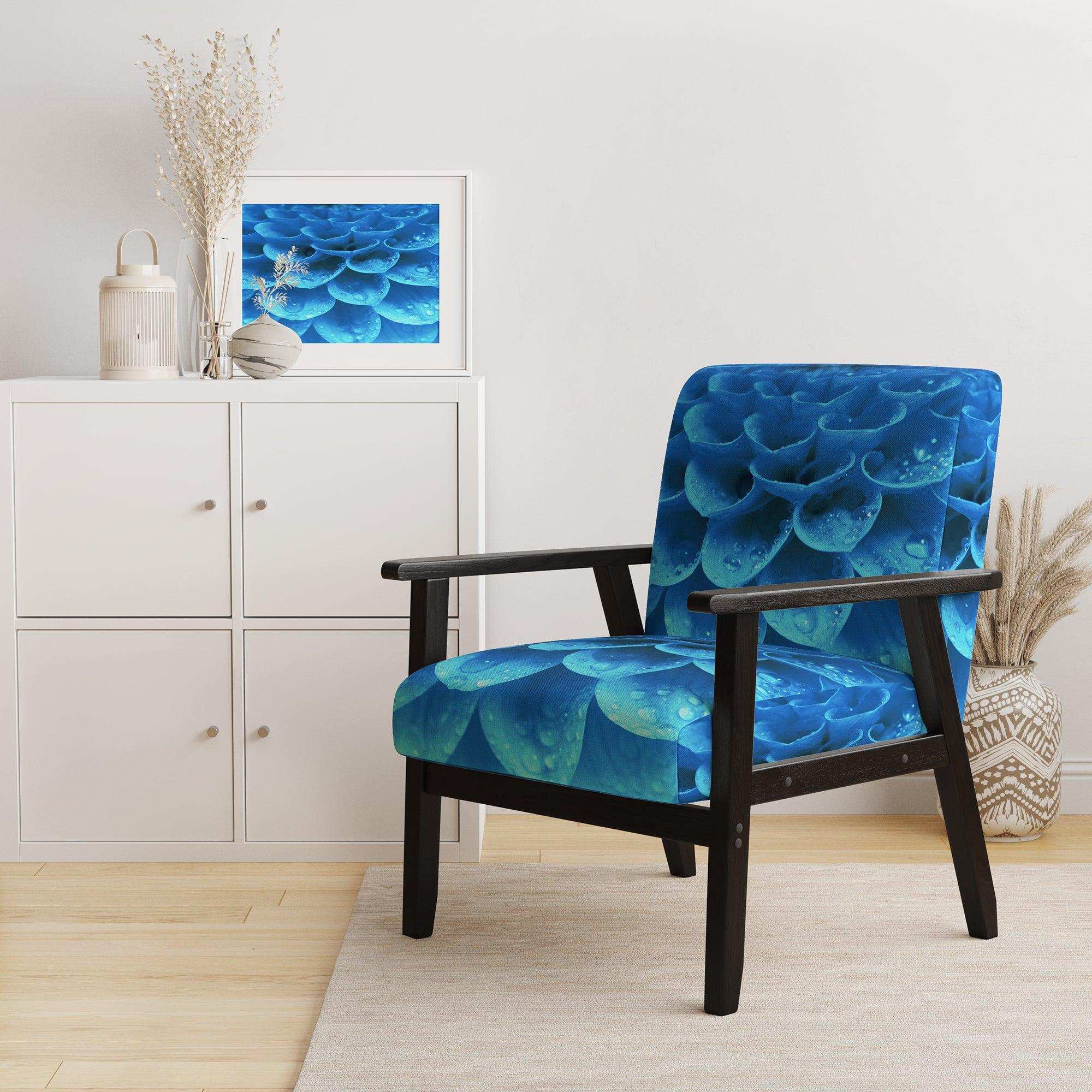 Large Light Blue Flower and Petals Floral Accent Chair