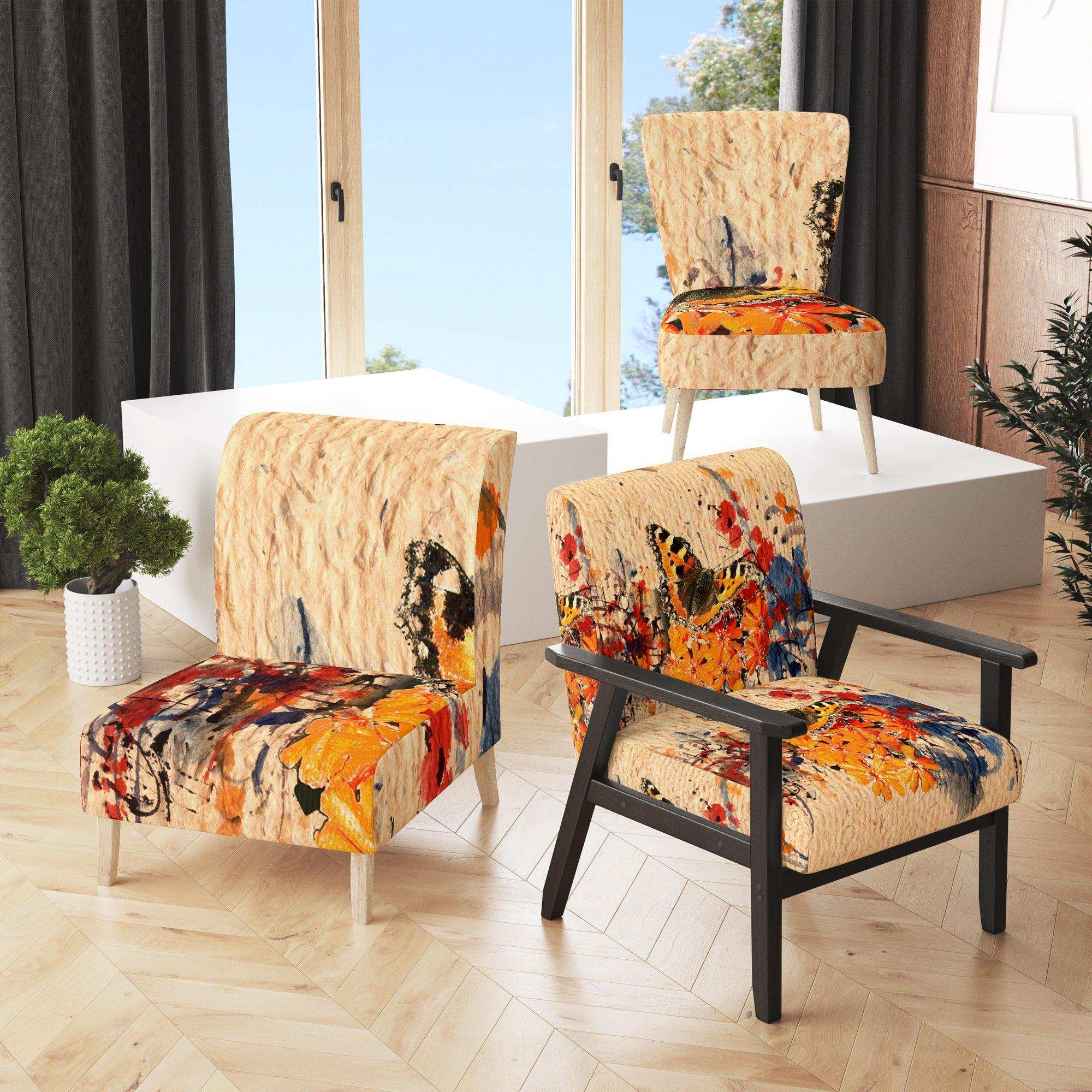 Orange Buttlerfly in Watercolor Painting Floral Accent Chair