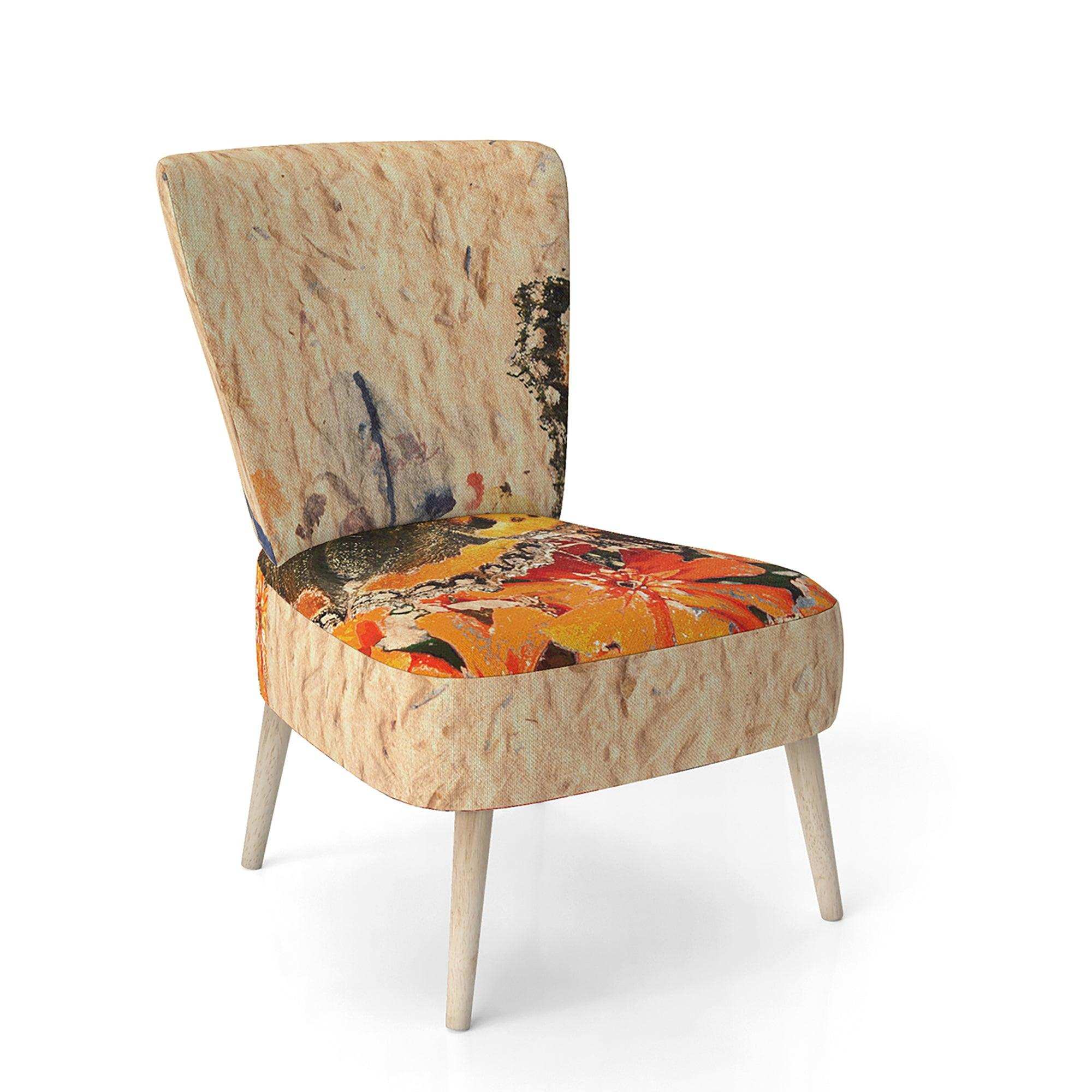 Orange Buttlerfly in Watercolor Painting Floral Accent Chair