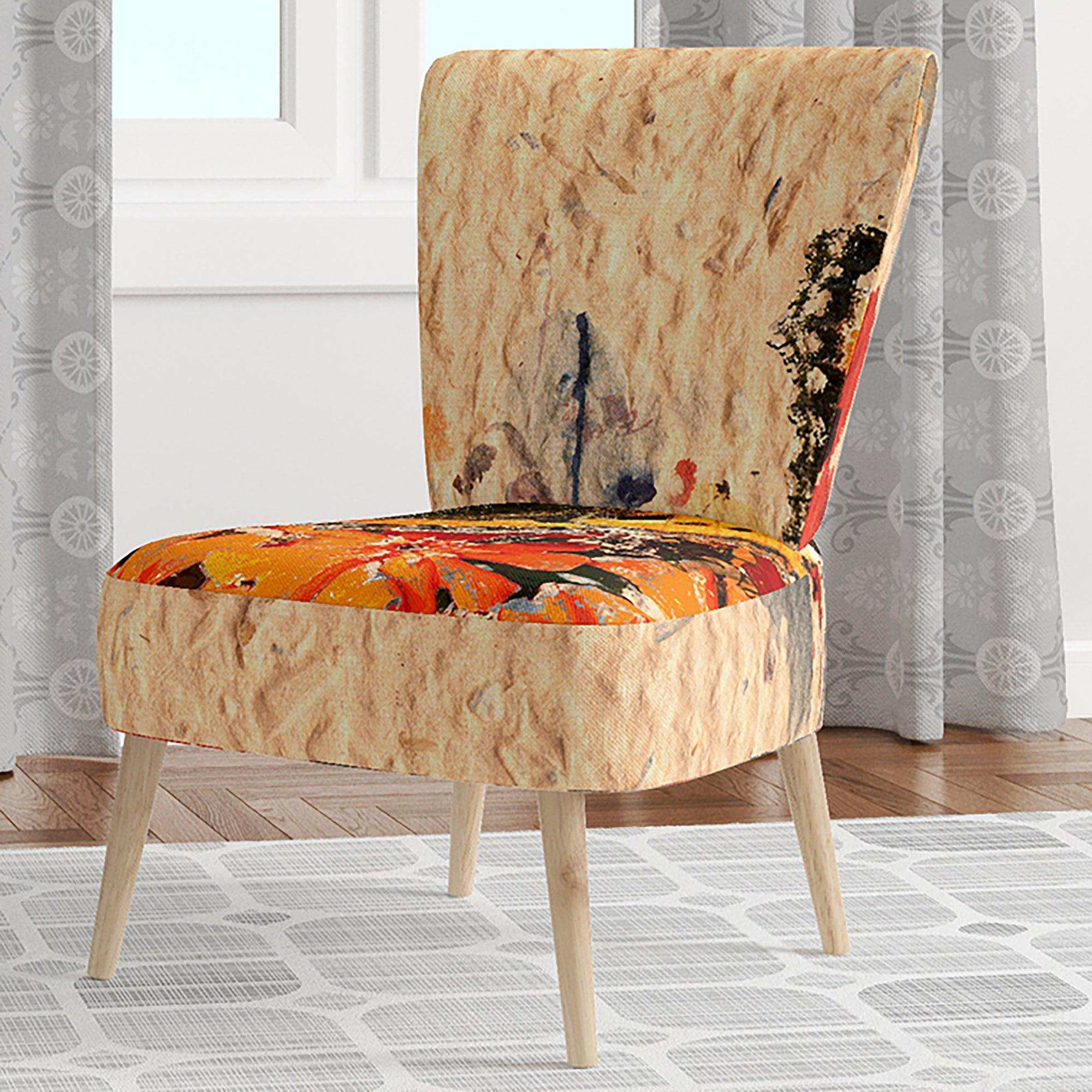 Orange Buttlerfly in Watercolor Painting Floral Accent Chair