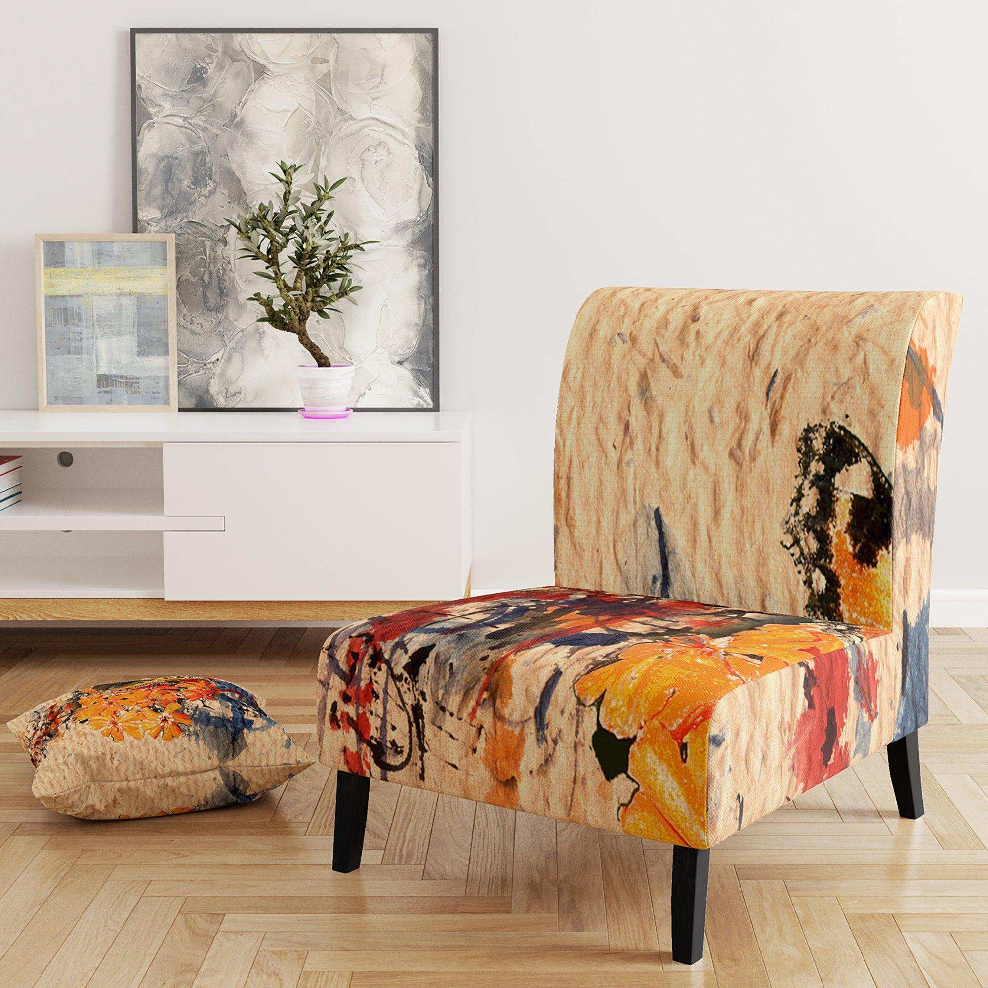 Orange Buttlerfly in Watercolor Painting Floral Accent Chair
