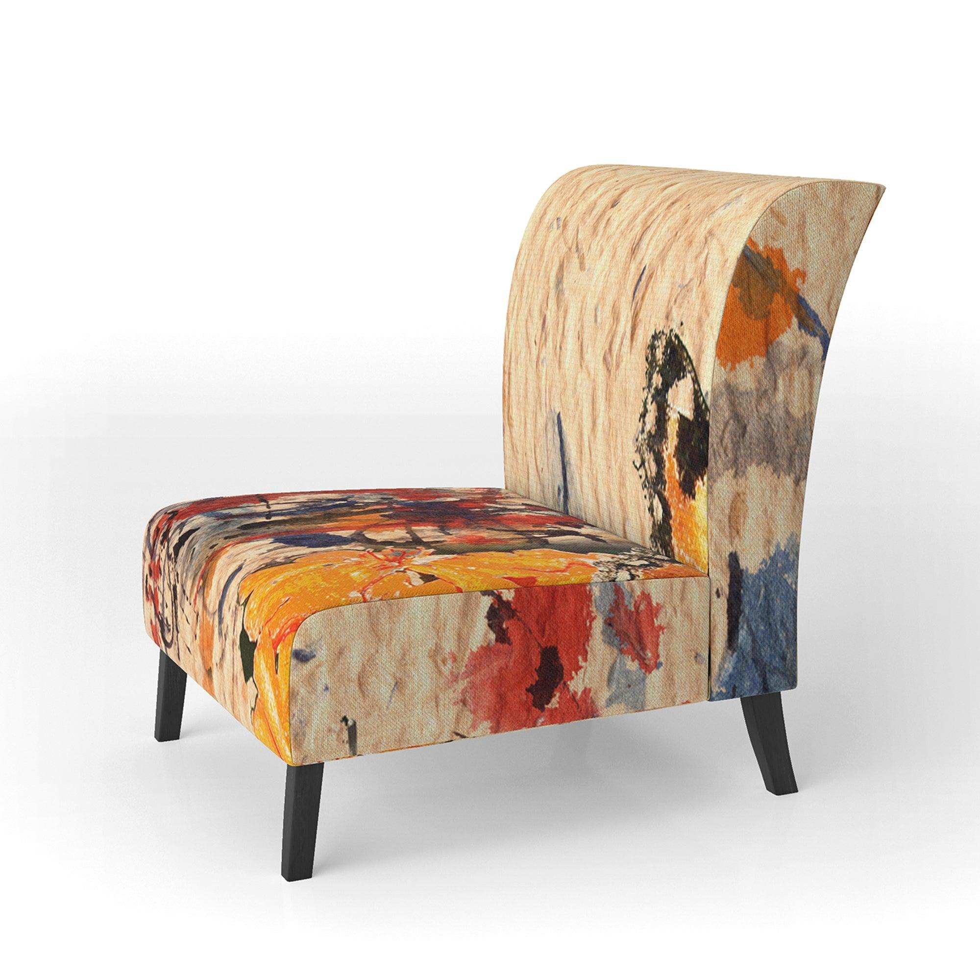 Orange Buttlerfly in Watercolor Painting Floral Accent Chair
