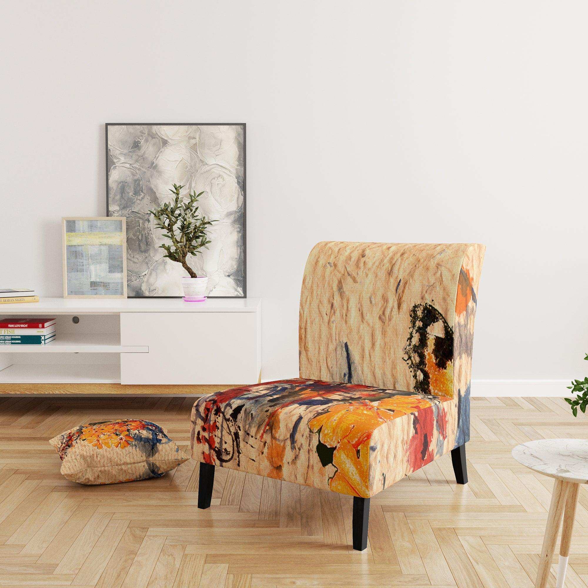 Orange Buttlerfly in Watercolor Painting Floral Accent Chair