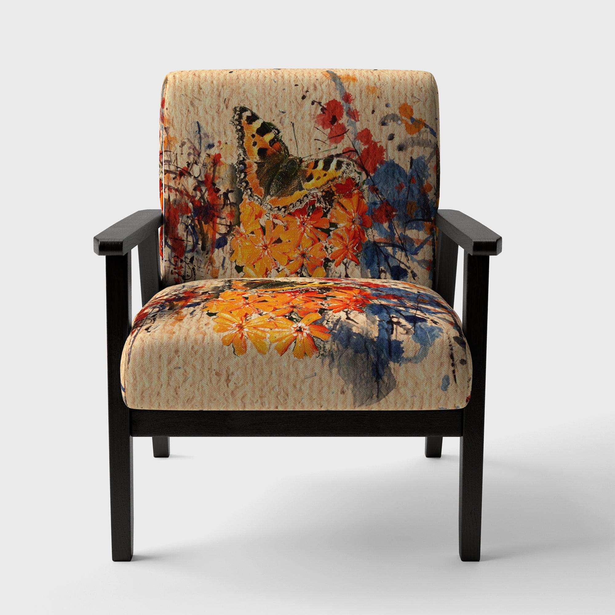 Orange Buttlerfly in Watercolor Painting Floral Accent Chair