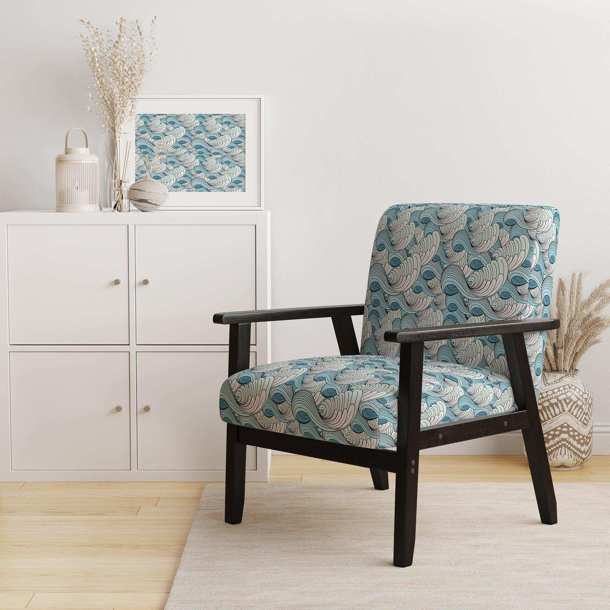 Great Wave inspiration Coastal Pattern Accent Chair