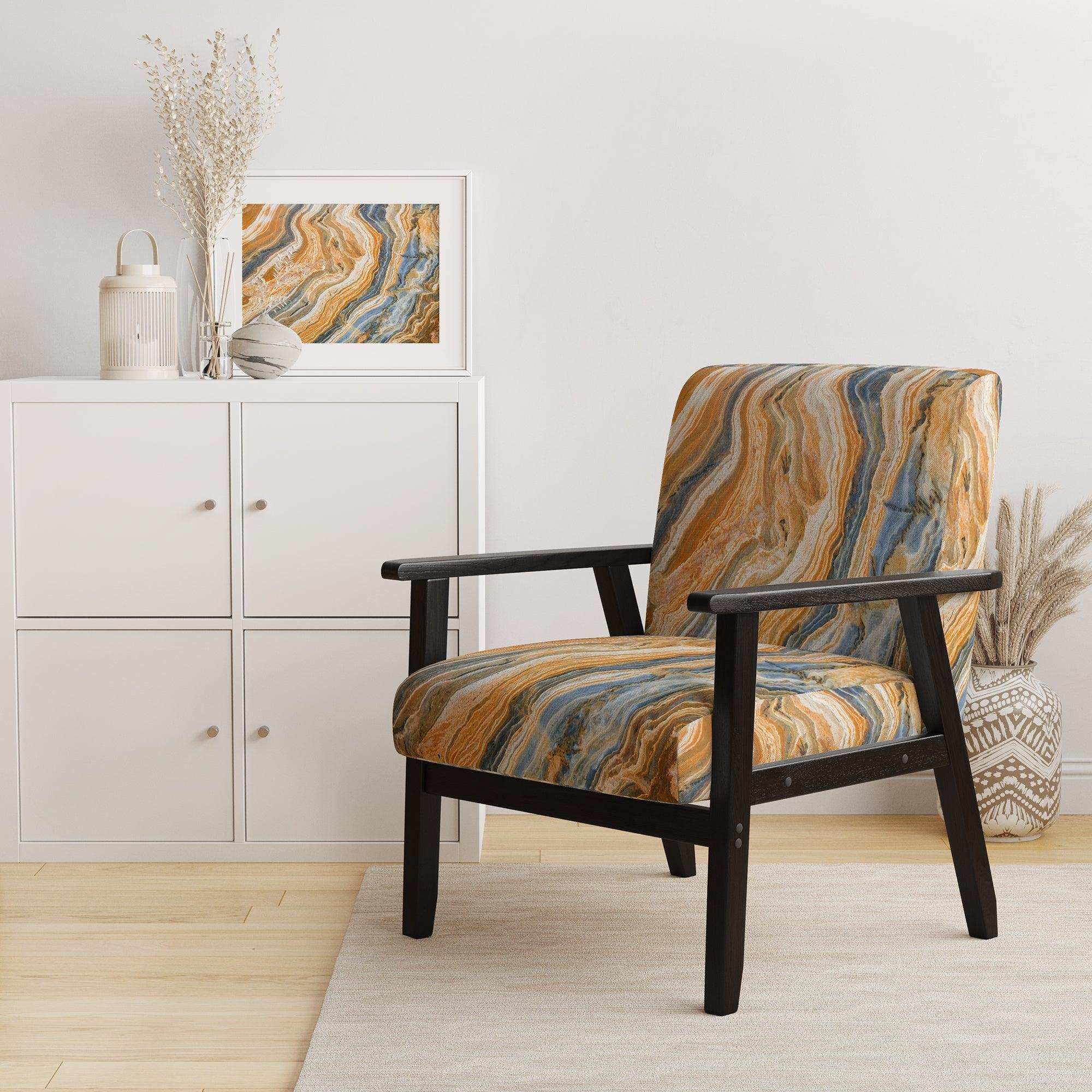 Segment Layers of Marbled Rock Mid-Century Accent Chair