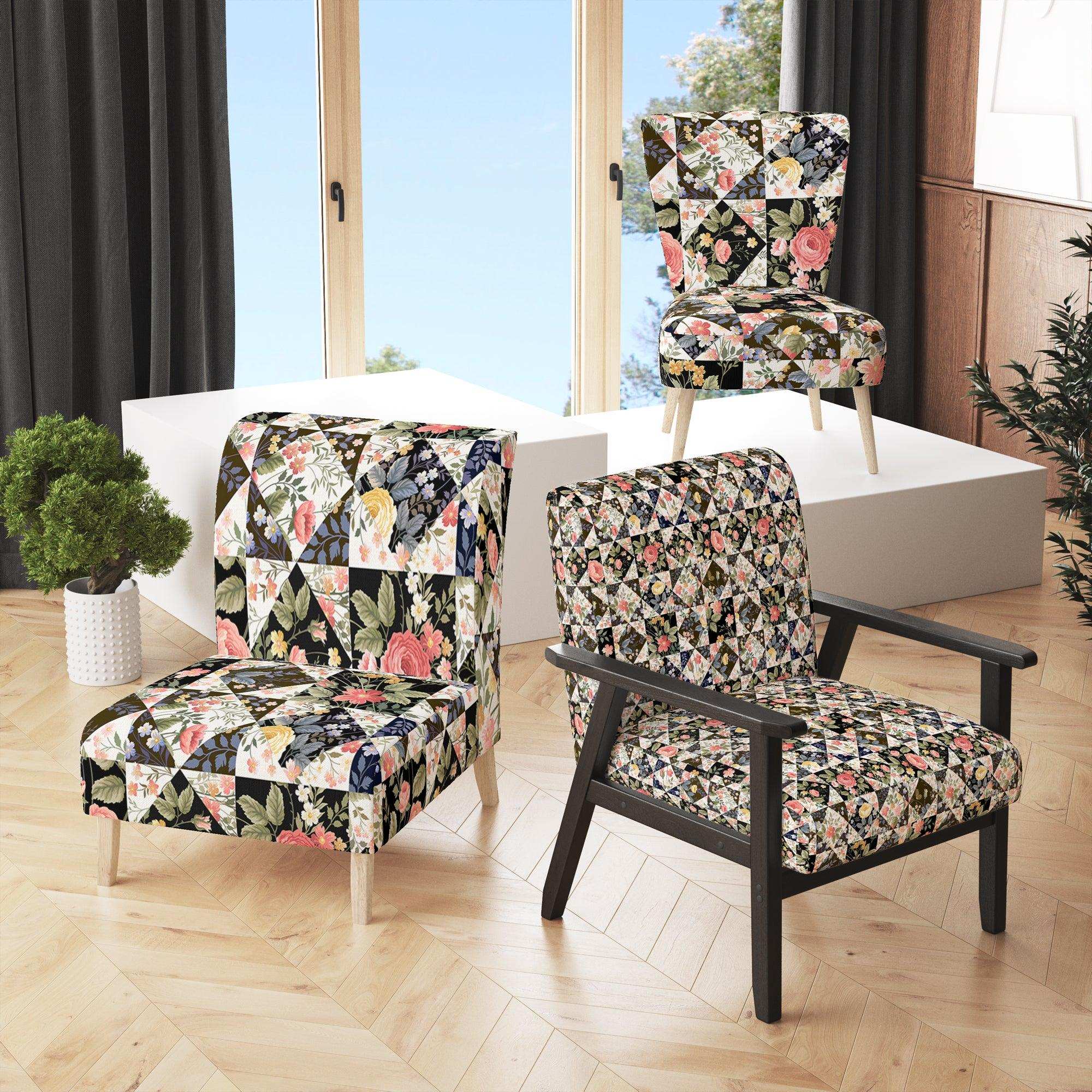 Roses Geometric Patchwork Floral Accent Chair