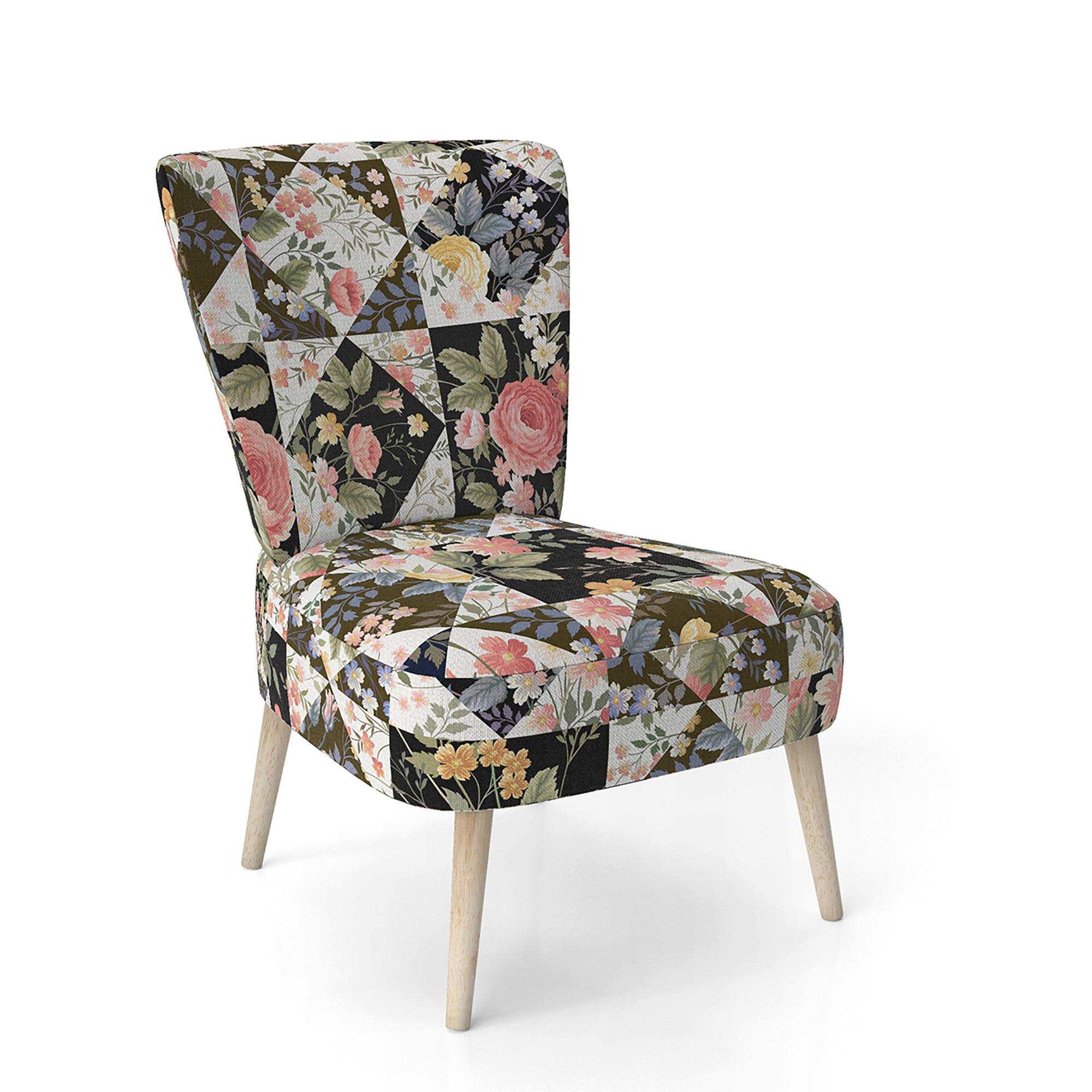 Roses Geometric Patchwork Floral Accent Chair