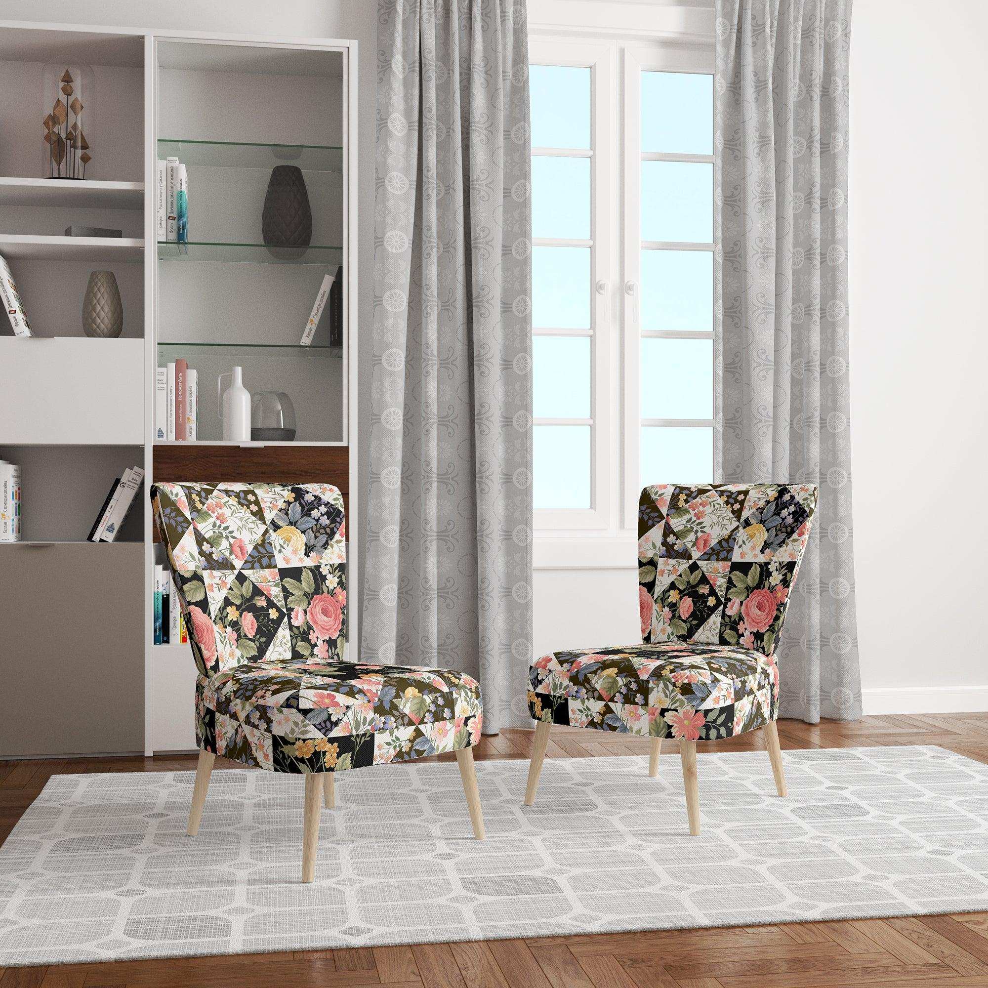 Roses Geometric Patchwork Floral Accent Chair