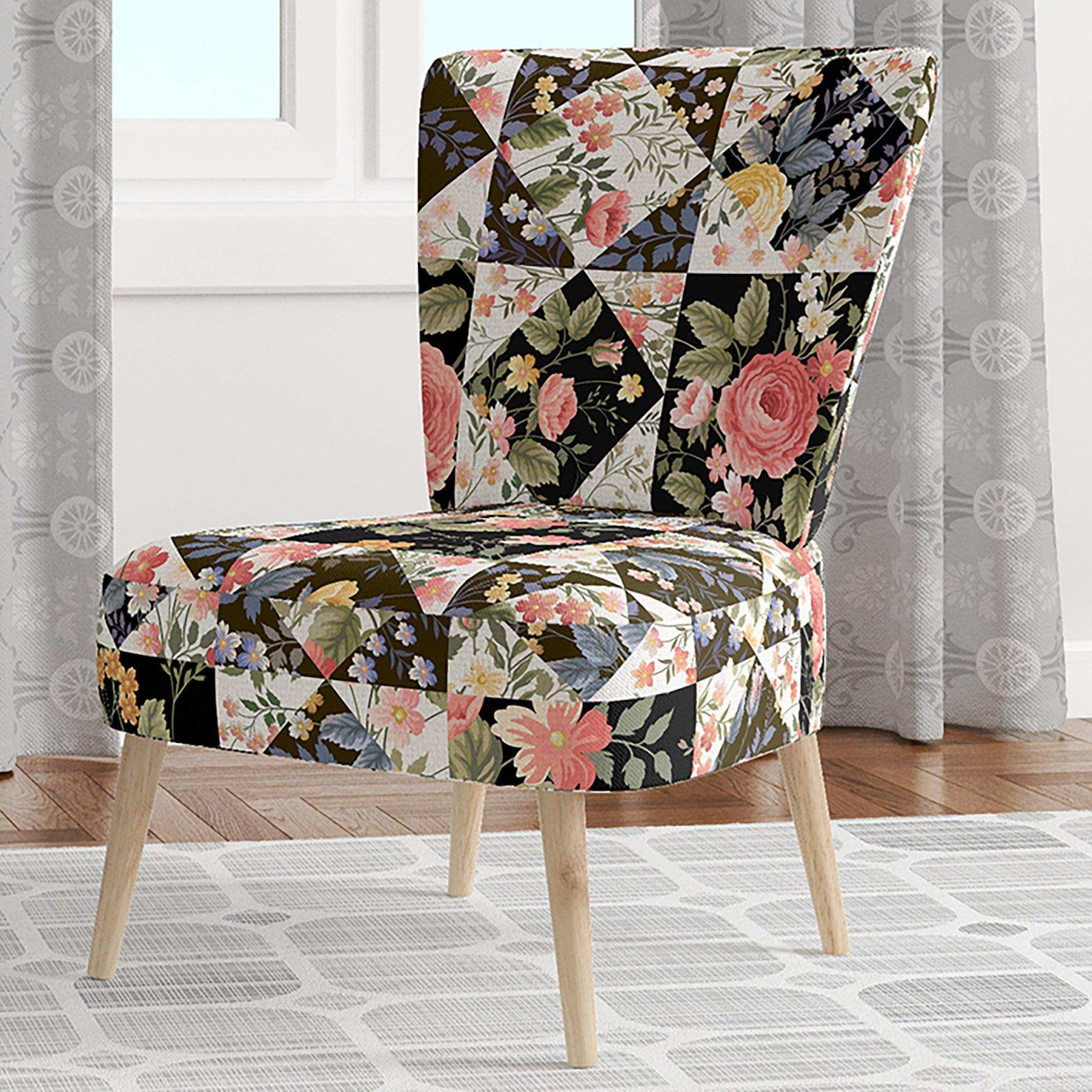 Roses Geometric Patchwork Floral Accent Chair