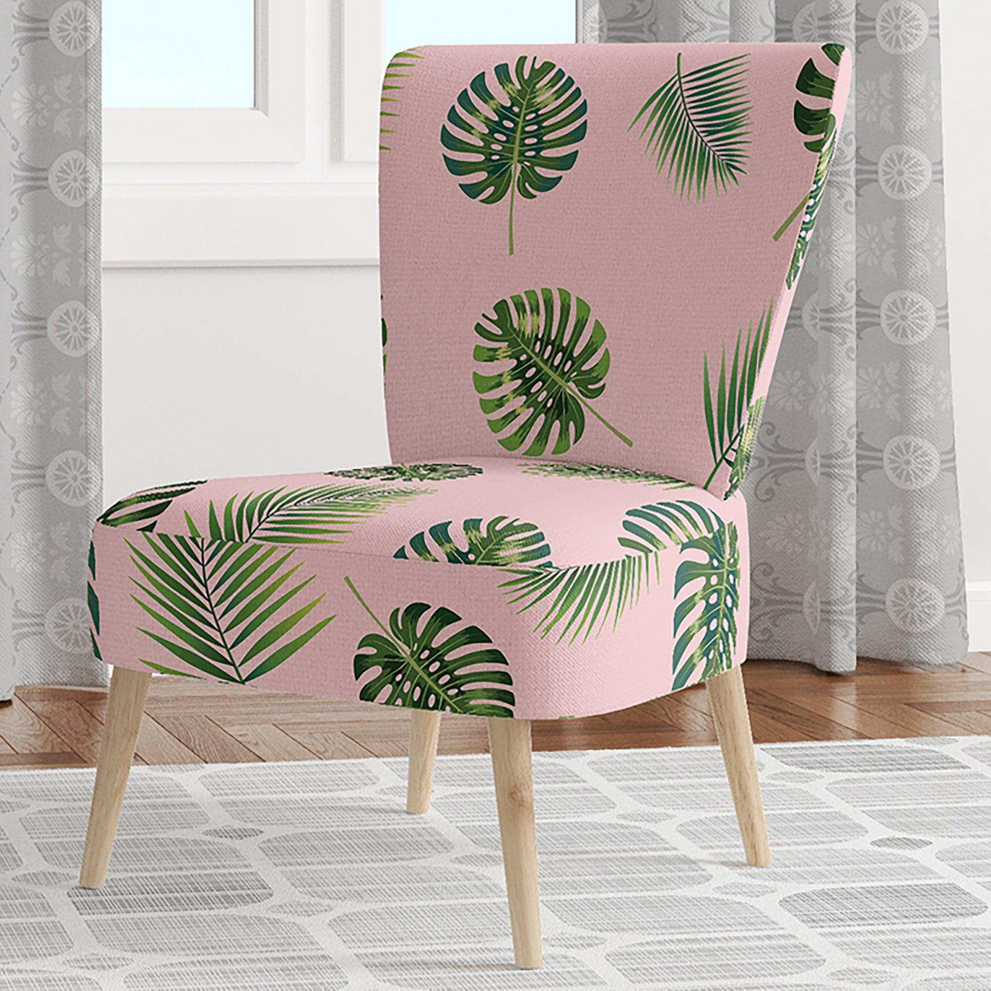 Palm Tropical leaves pattern. Mid-Century Accent Chair