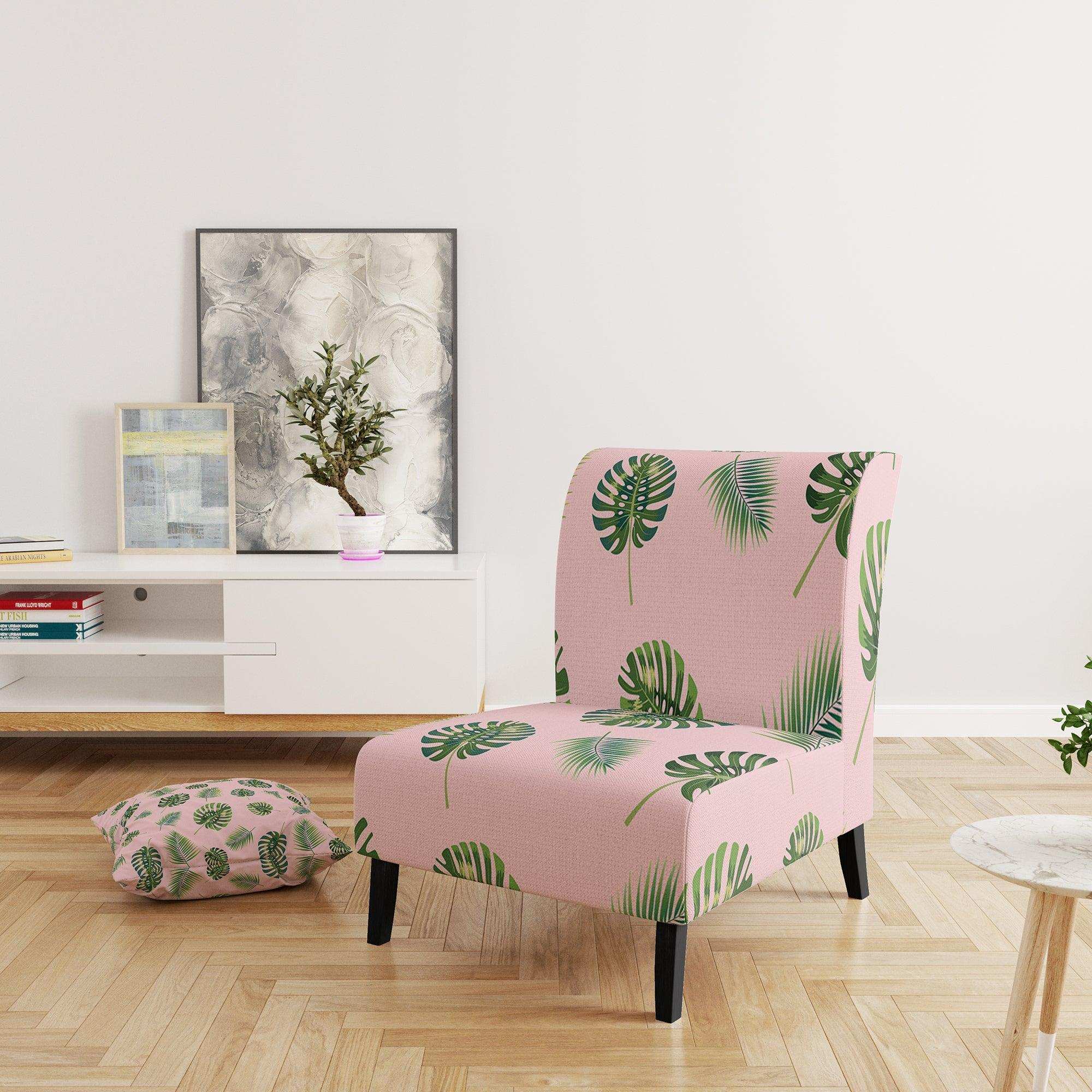 Palm Tropical leaves pattern. Mid-Century Accent Chair