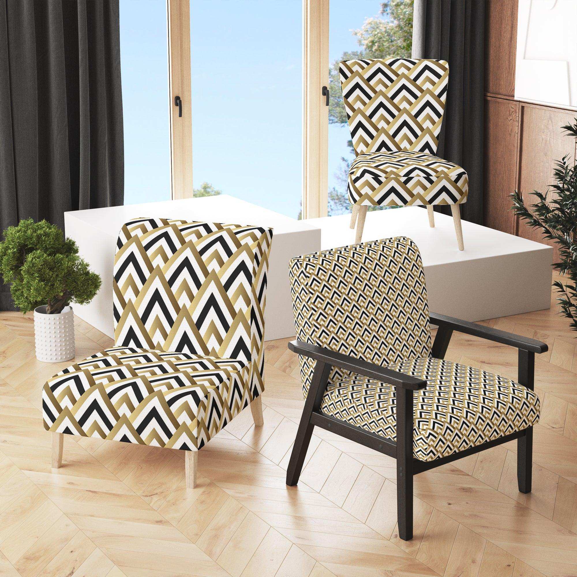 Gold black and white triangle Mid-Century Accent Chair