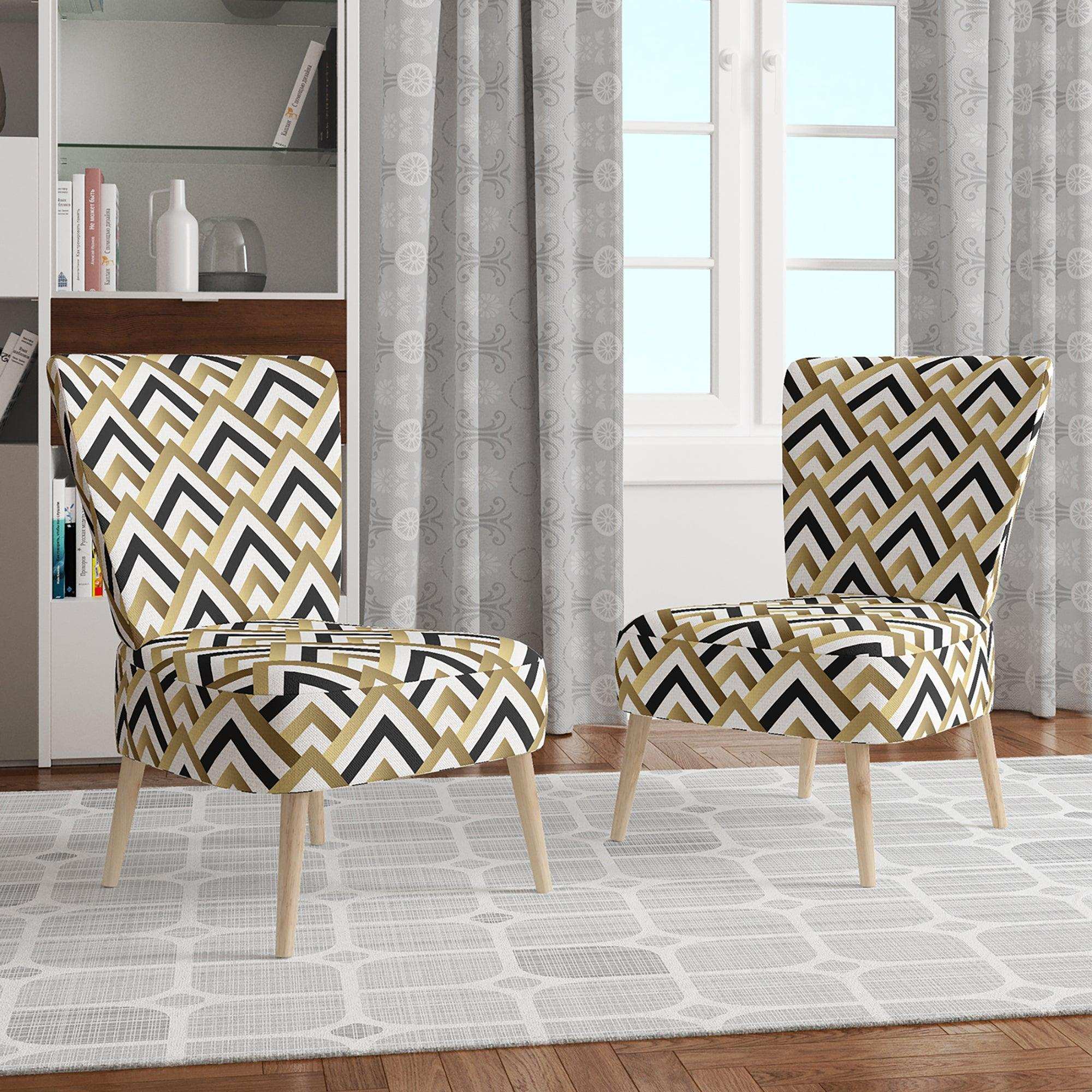 Gold black and white triangle Mid-Century Accent Chair
